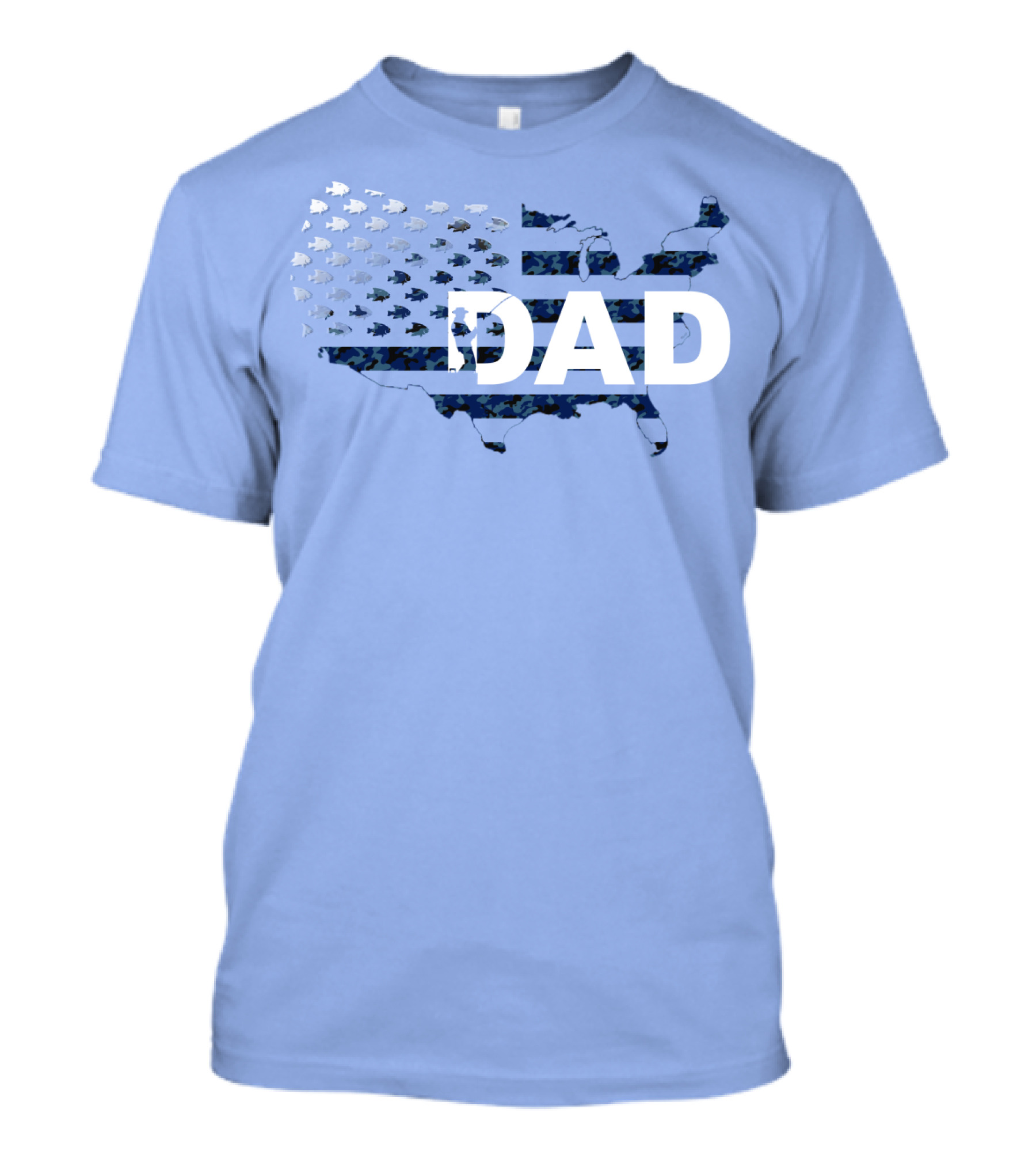 Dad Camouflage Flag Map USA Fish T-Shirt