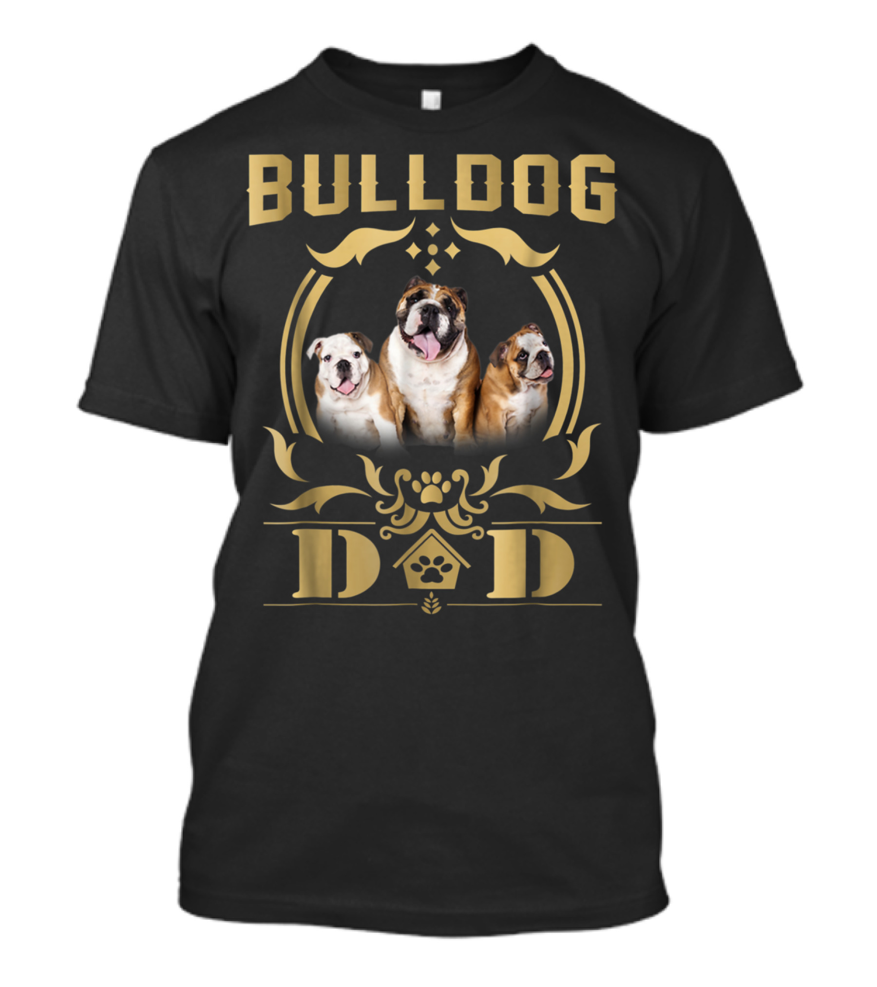 Bulldog Dad Trio With Paw Print Embellishments T-Shirt
