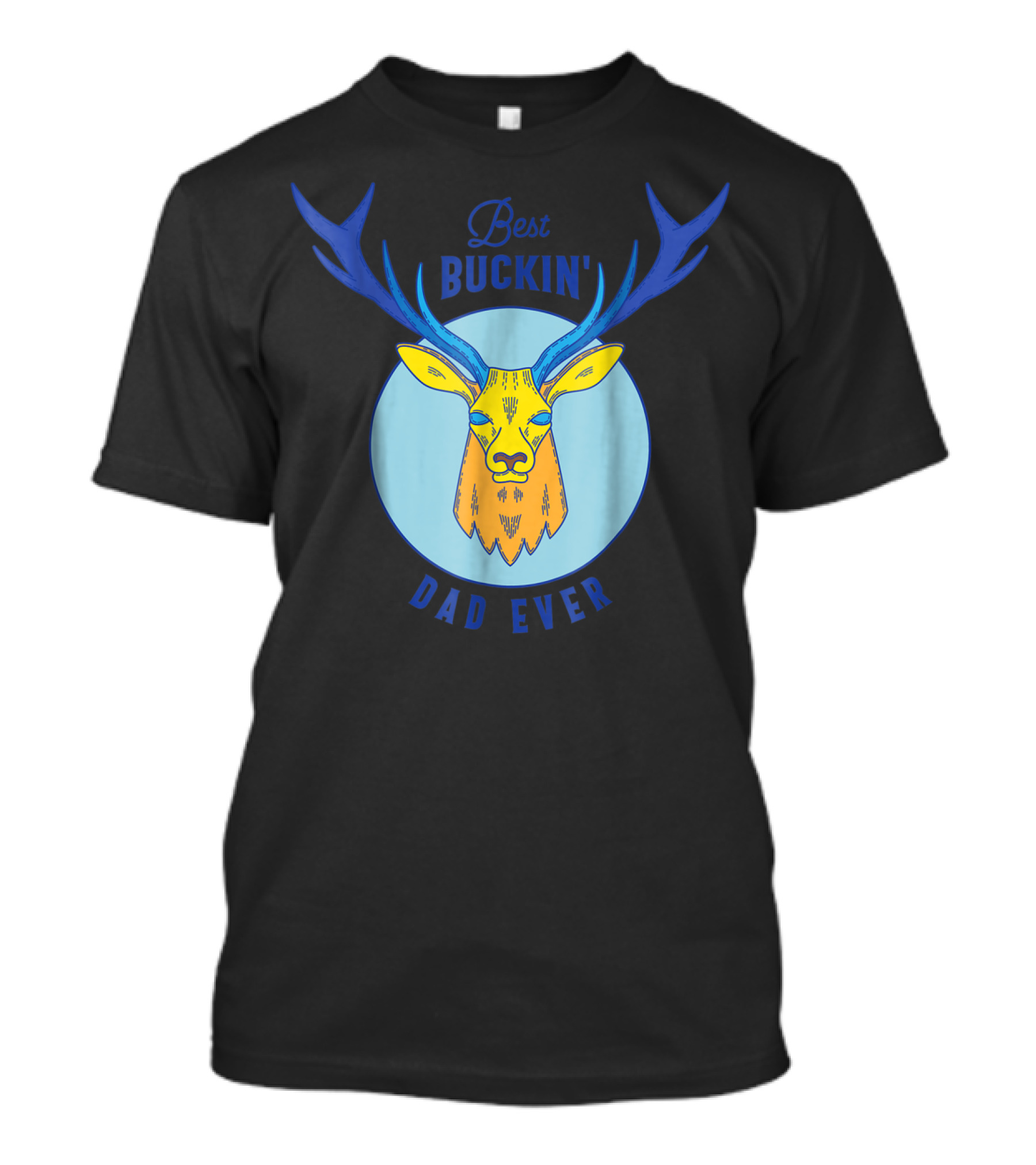 Best Buckin' Dad Ever Deer Hunting Stag Head Blue And Yellow Circle T-Shirt