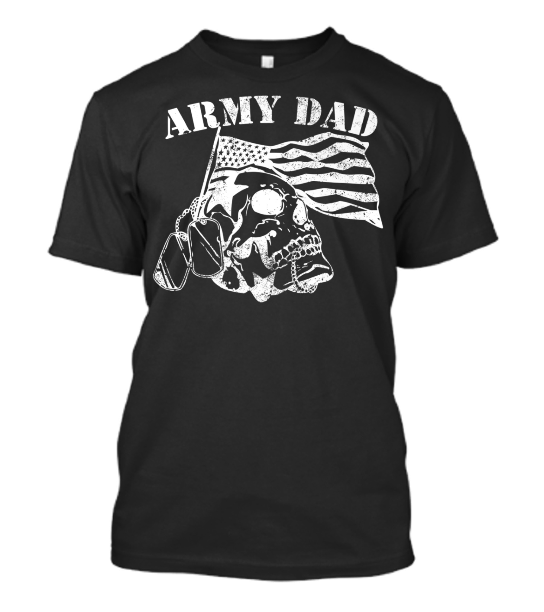 Army Dad Skull With American Flag And Dog Tags Veterans Pride T-Shirt