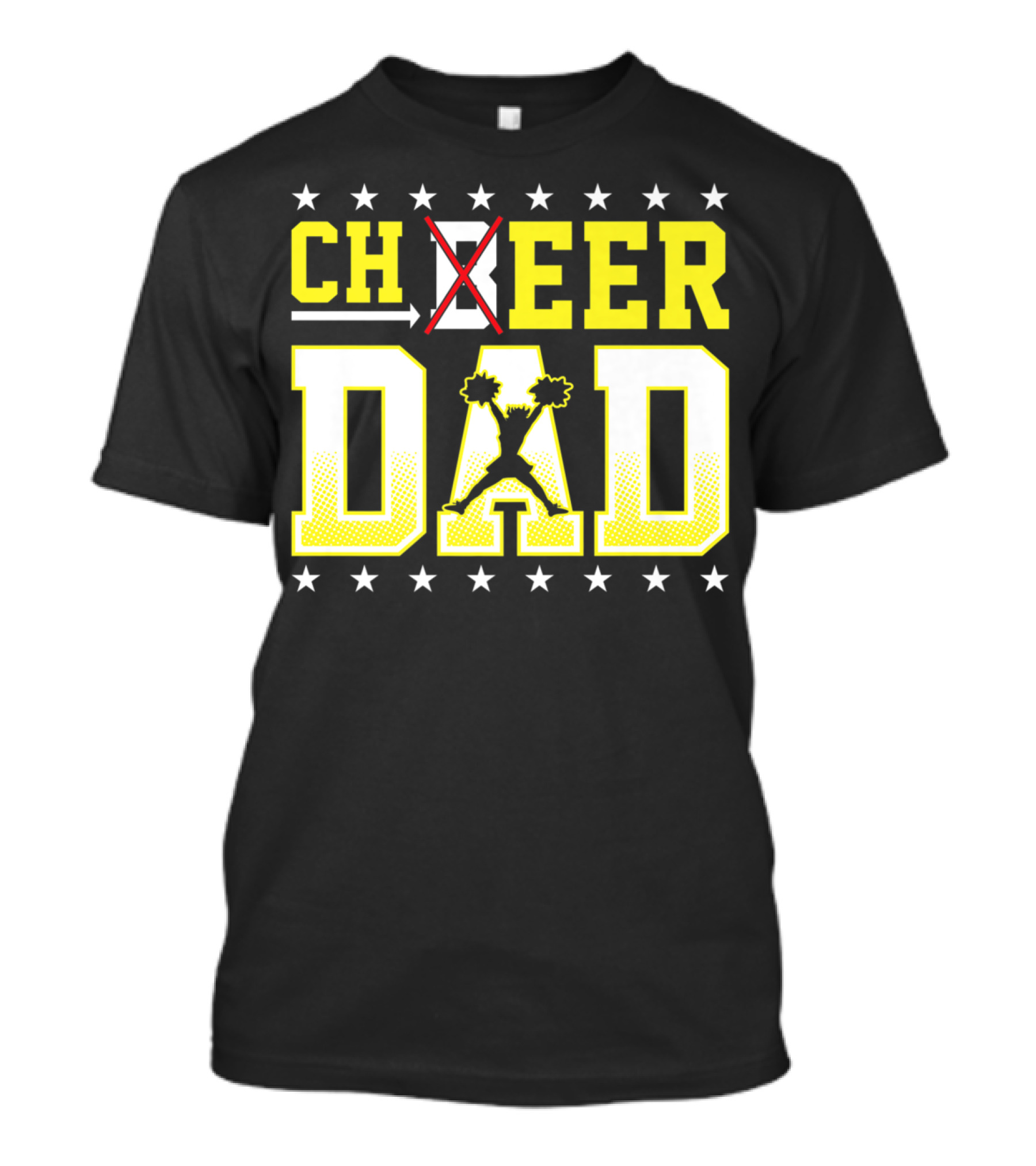 Cheer Dad Beer Dad Bold Text Stars Pom-Pom T-Shirt