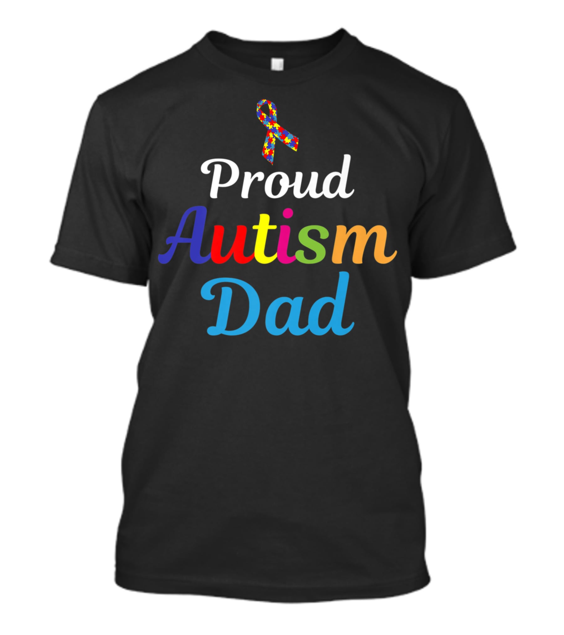 Proud Autism Dad Colorful Puzzle Ribbon Support Grandpa Papa T-Shirt