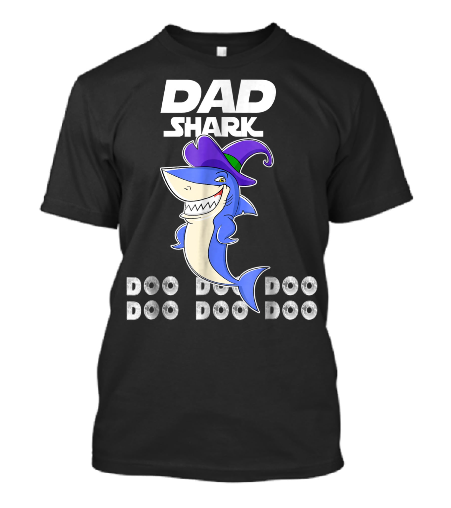Dad Shark Doo Doo Doo Funny Shark With Witch Hat T-Shirt