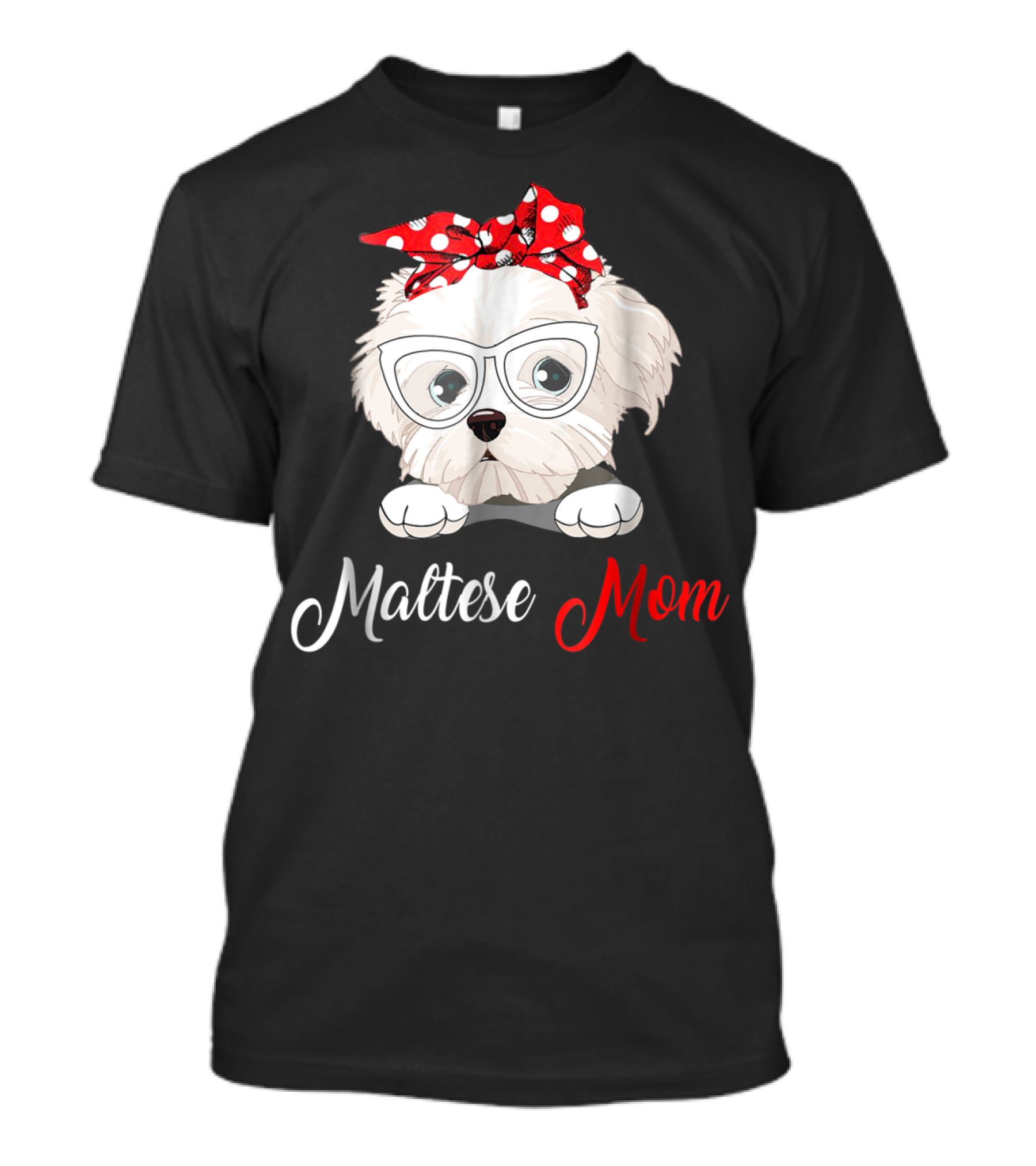 Maltese Mom Glasses Red Bow Birthday Outfit93 T-Shirt