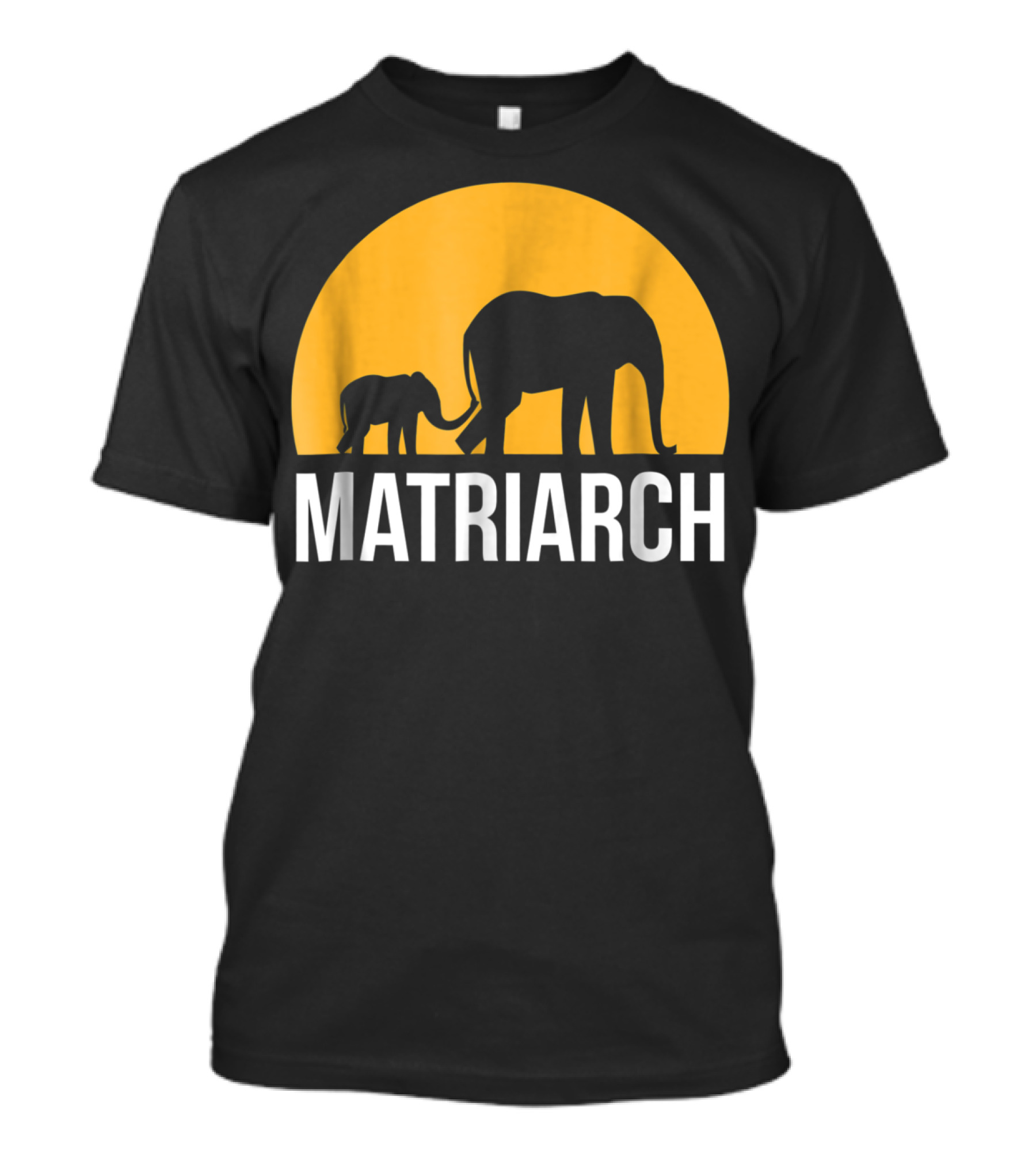 Matriarch Elephant Silhouette With Yellow Sunset Circle T-Shirt