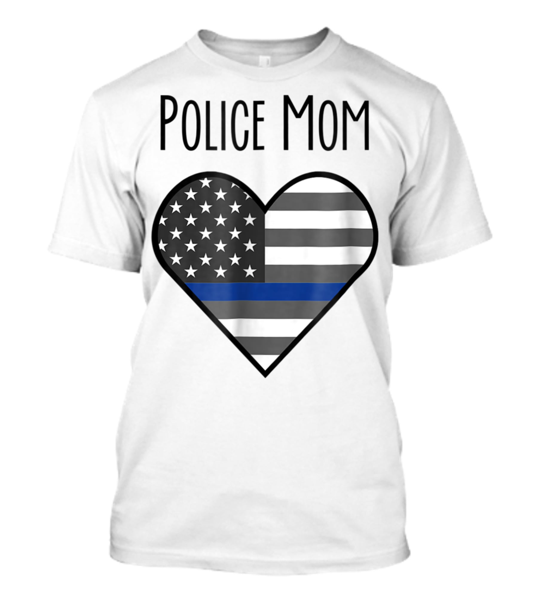 Police Mom Heart Thin Blue Line American Flag T-Shirt