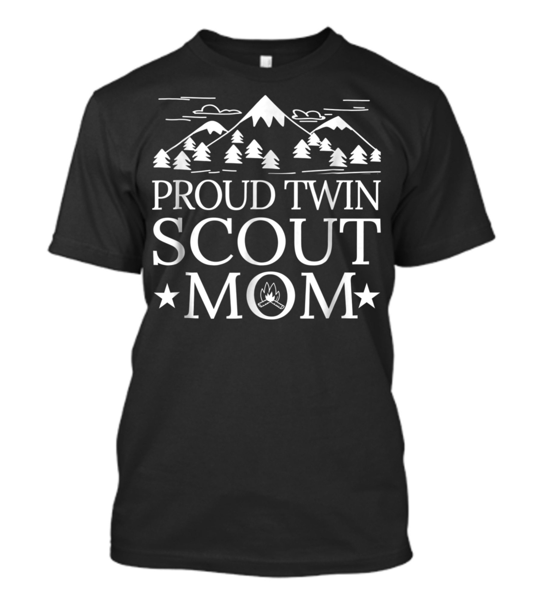 Proud Twin Scout Mom Mountain And Campfire T-Shirt