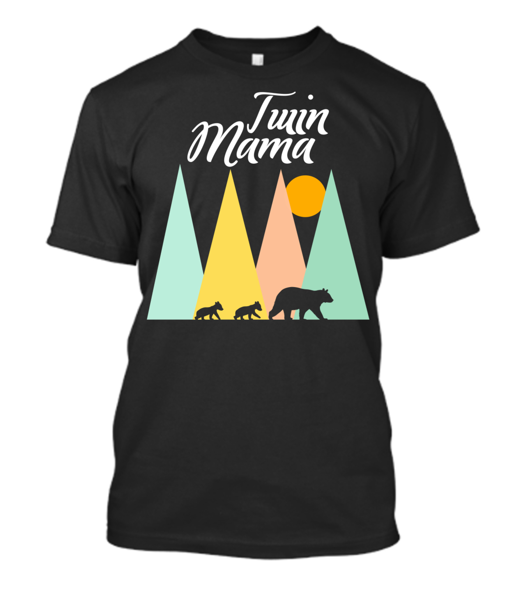 Twin Mama Bear Camping With Cubs In Forest T-Shirt