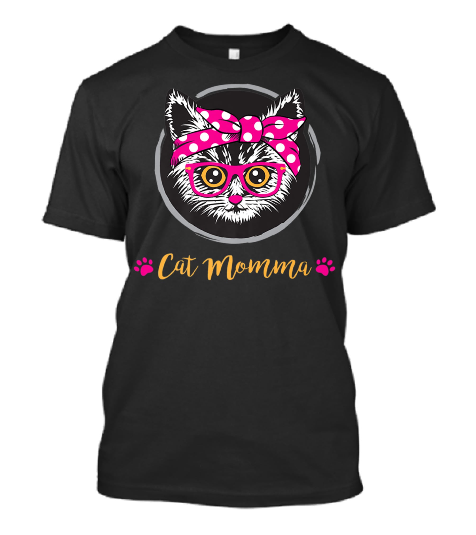Cat Momma Pink Bow Glasses Paws T-Shirt