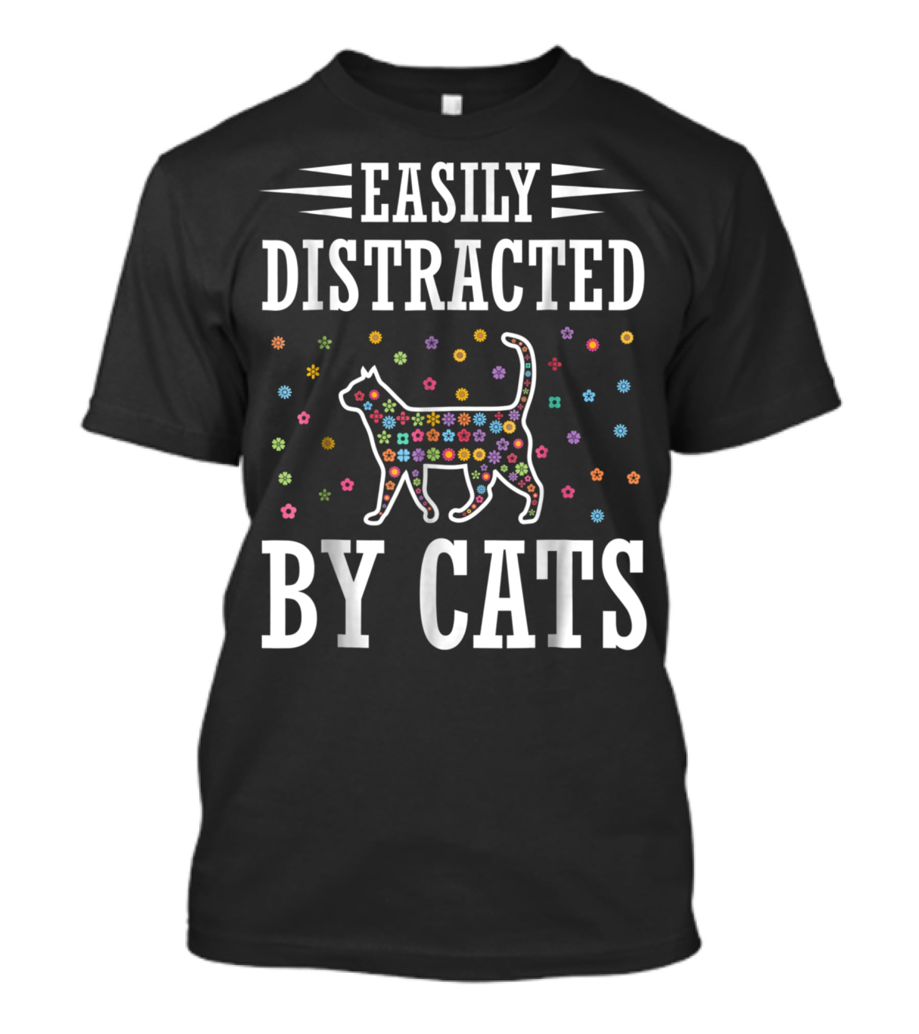 Easily Distracted By Cats Colorful Floral Cat T-Shirt