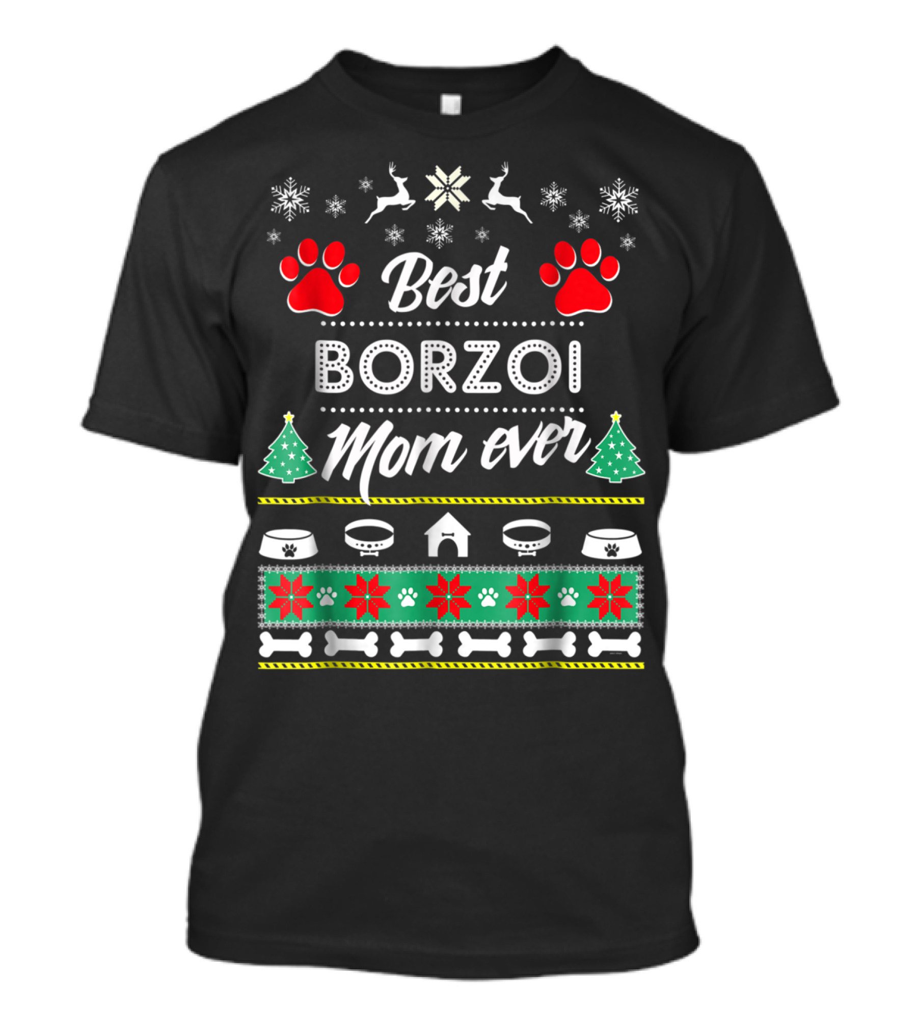 Best Borzoi Mom Ever Snowflake Paw Christmas Trees T-Shirt