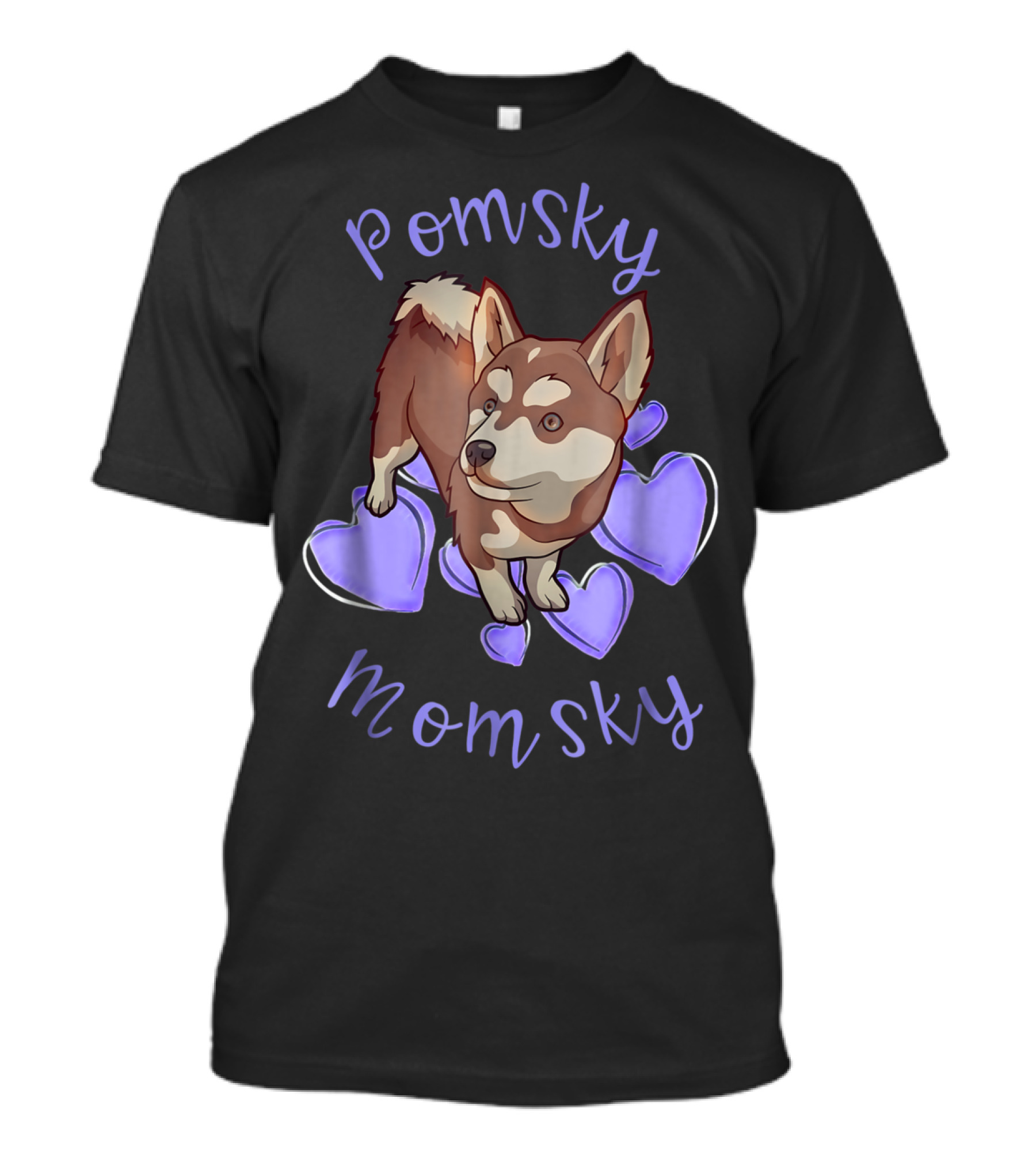 Pomsky Momsky Cute Pomsky With Purple Hearts T-Shirt
