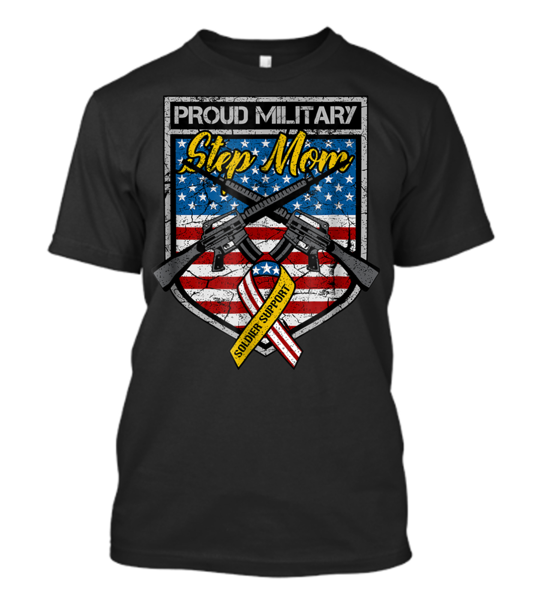 Proud Military Step Mom Soldier Support USA Flag 81 T-Shirt
