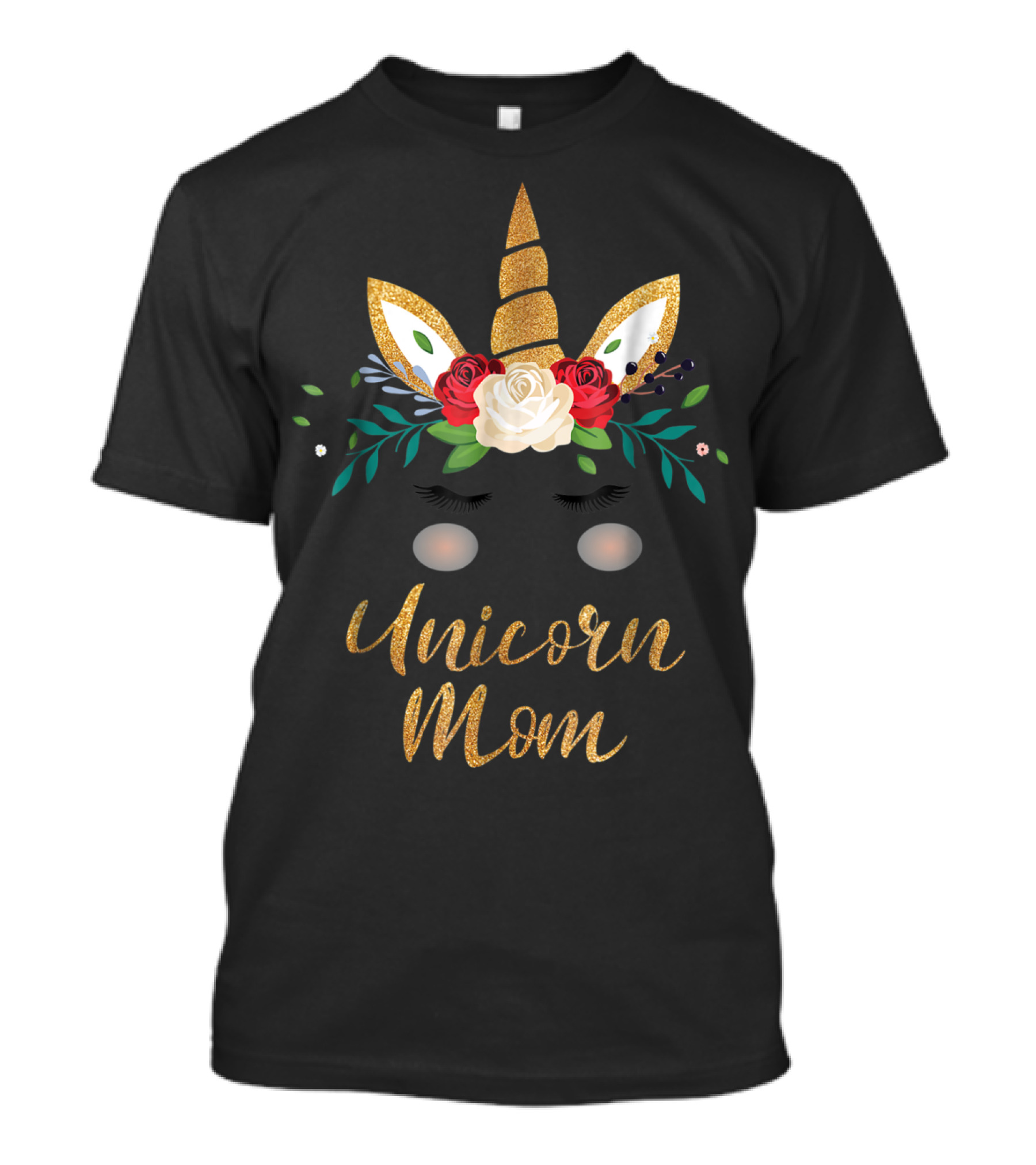 Unicorn Mom Gold Glitter Floral T-Shirt