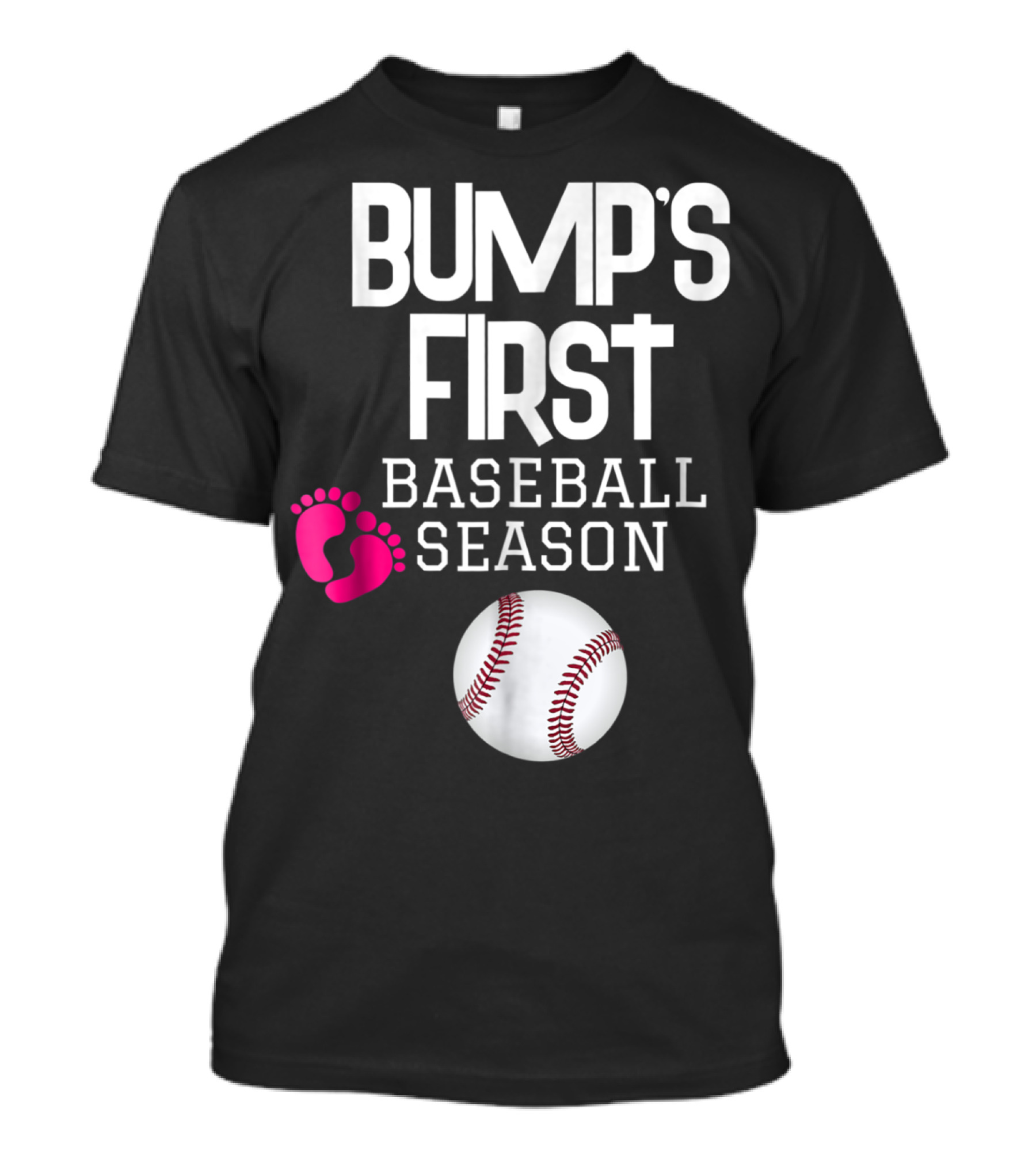 Bump's First Baseball Season New Mom To Be With Baby Footprints And Baseball T-Shirt