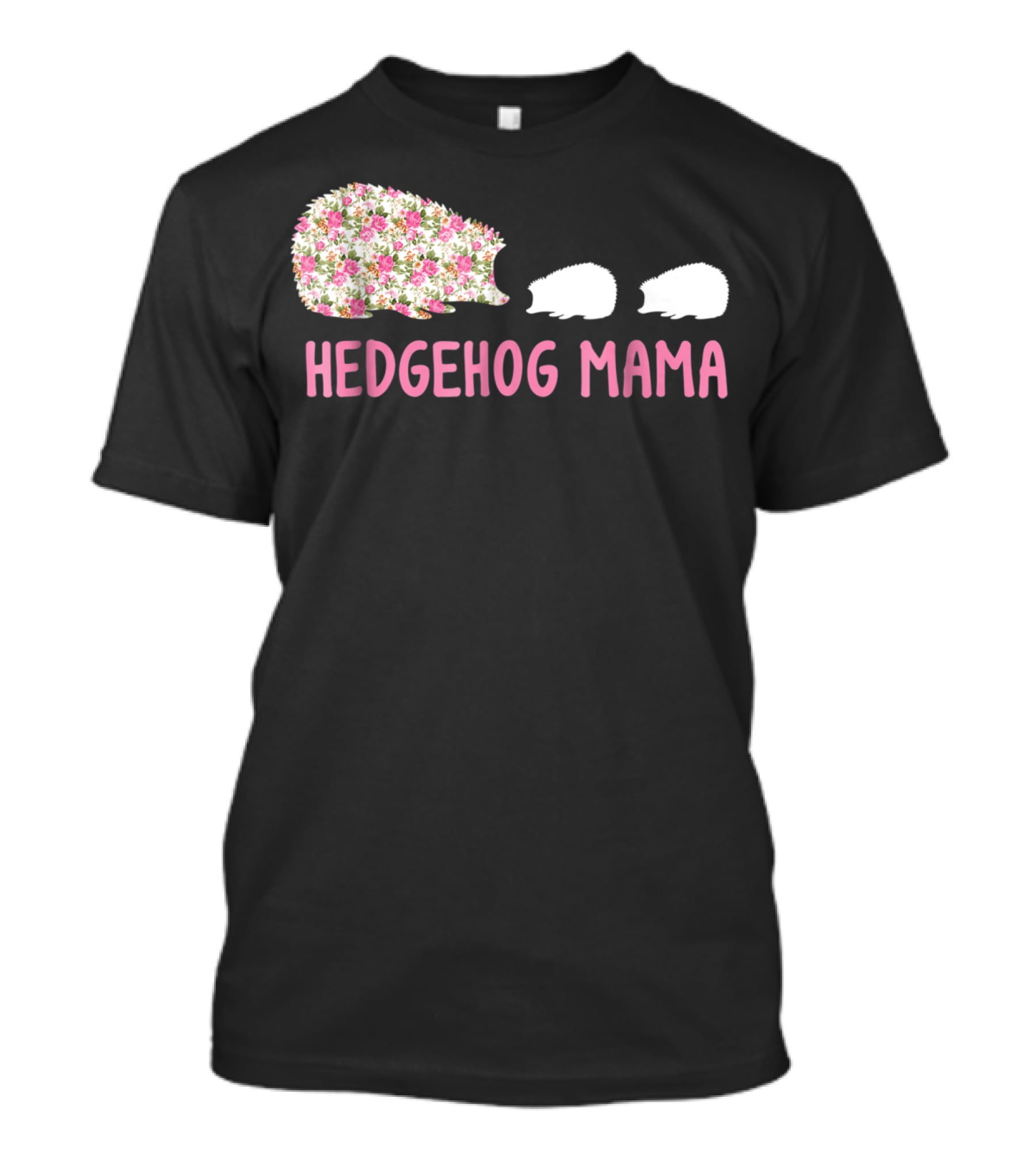 Hedgehog Mama With Floral Pattern And Babies T-Shirt