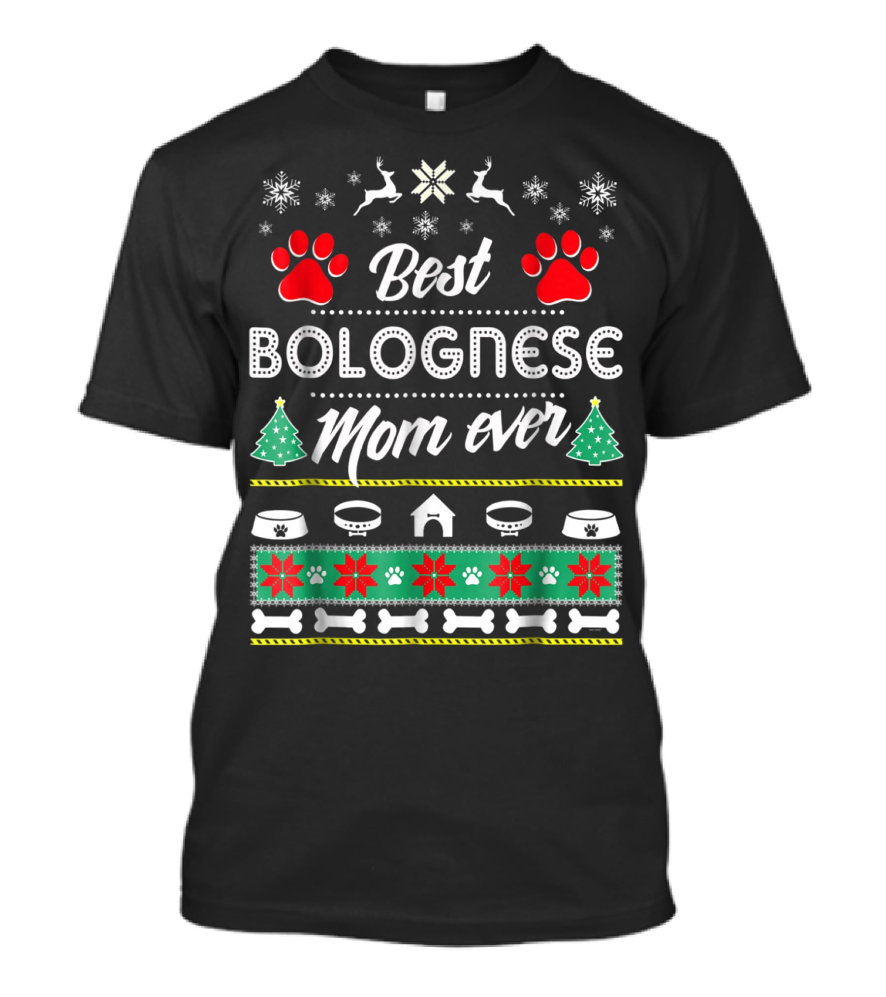 Best Bolognese Mom Ever Christmas Paw Print Snowflakes Trees T-Shirt
