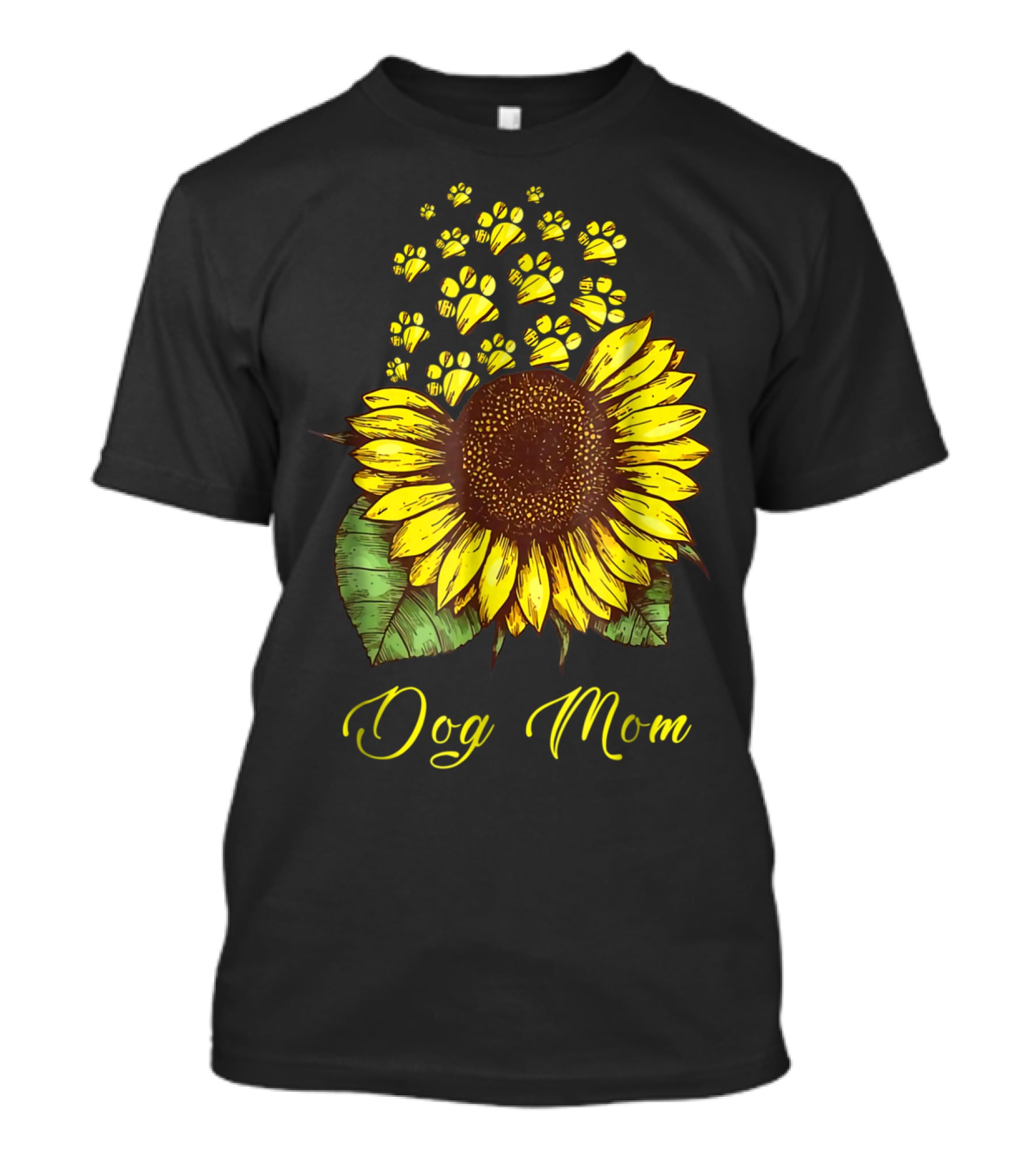 Dog Mom Sunflower With Paw Print Accents T-Shirt