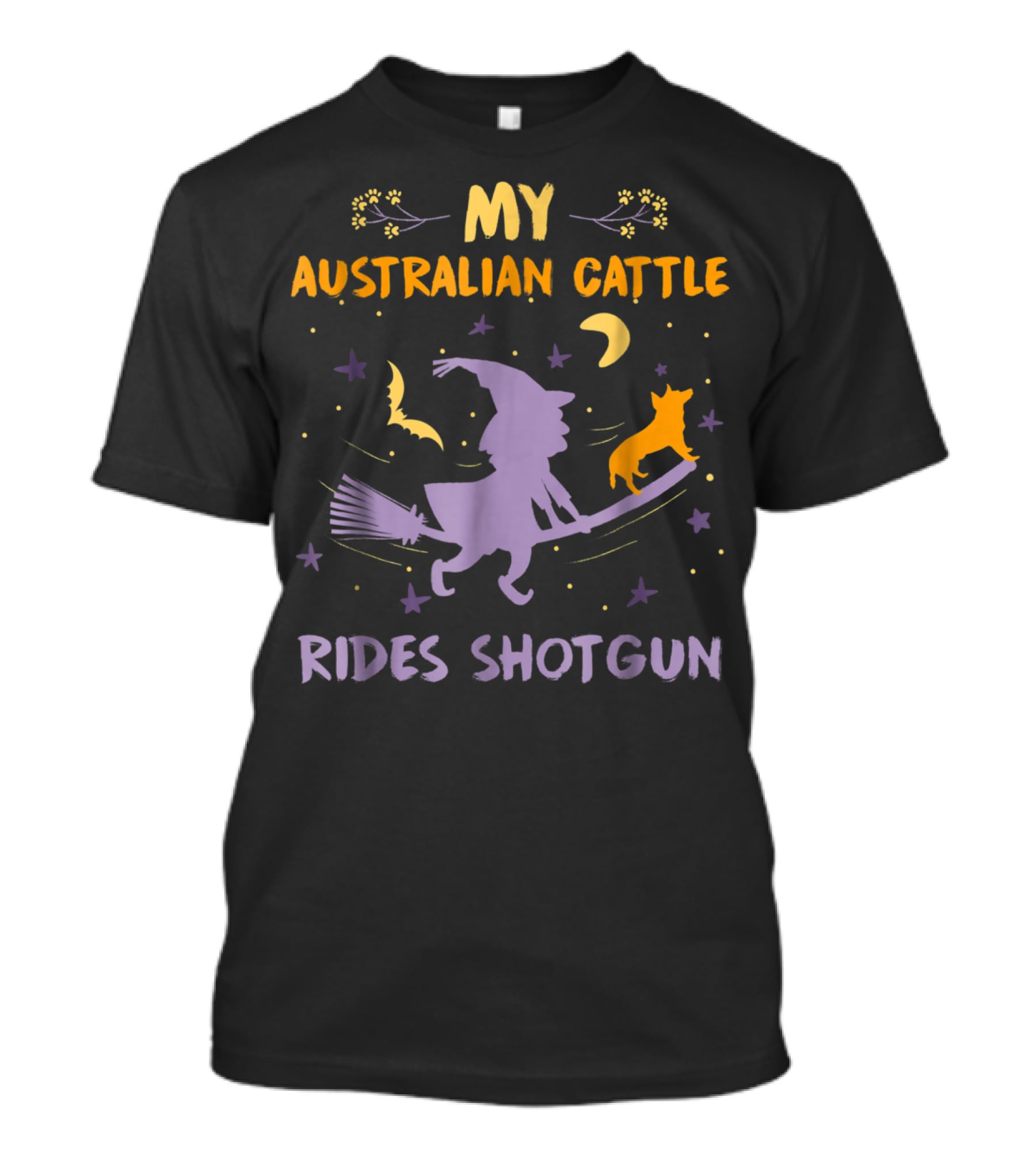 My Australian Cattle Rides Shotgun Halloween Witch Dog Mom Dad26 T-Shirt