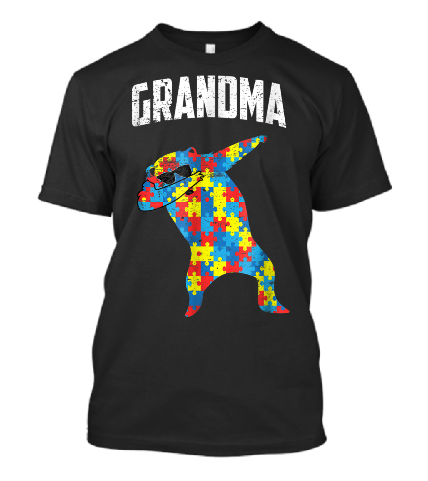 Dabbing Autism Puzzle Bear With Glasses Grandma T-Shirt
