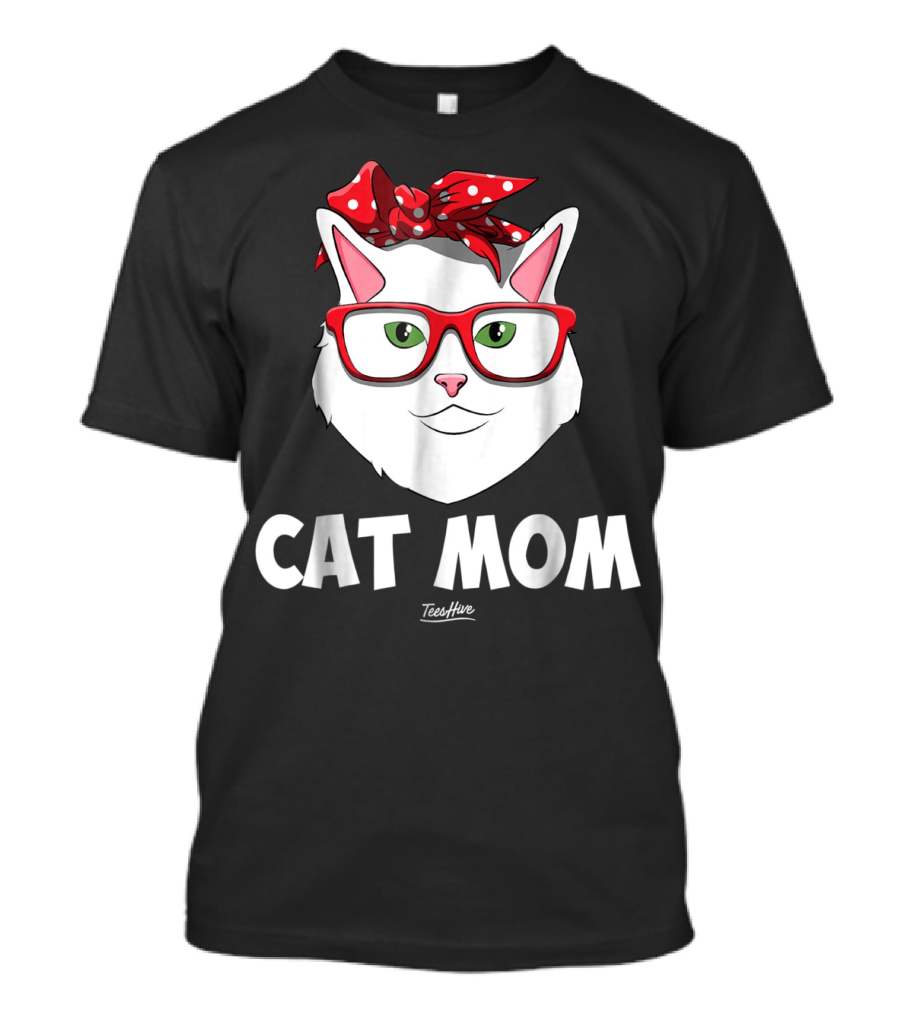 Cat Mom Funny Cat Lover With Glasses And Red Bow T-Shirt