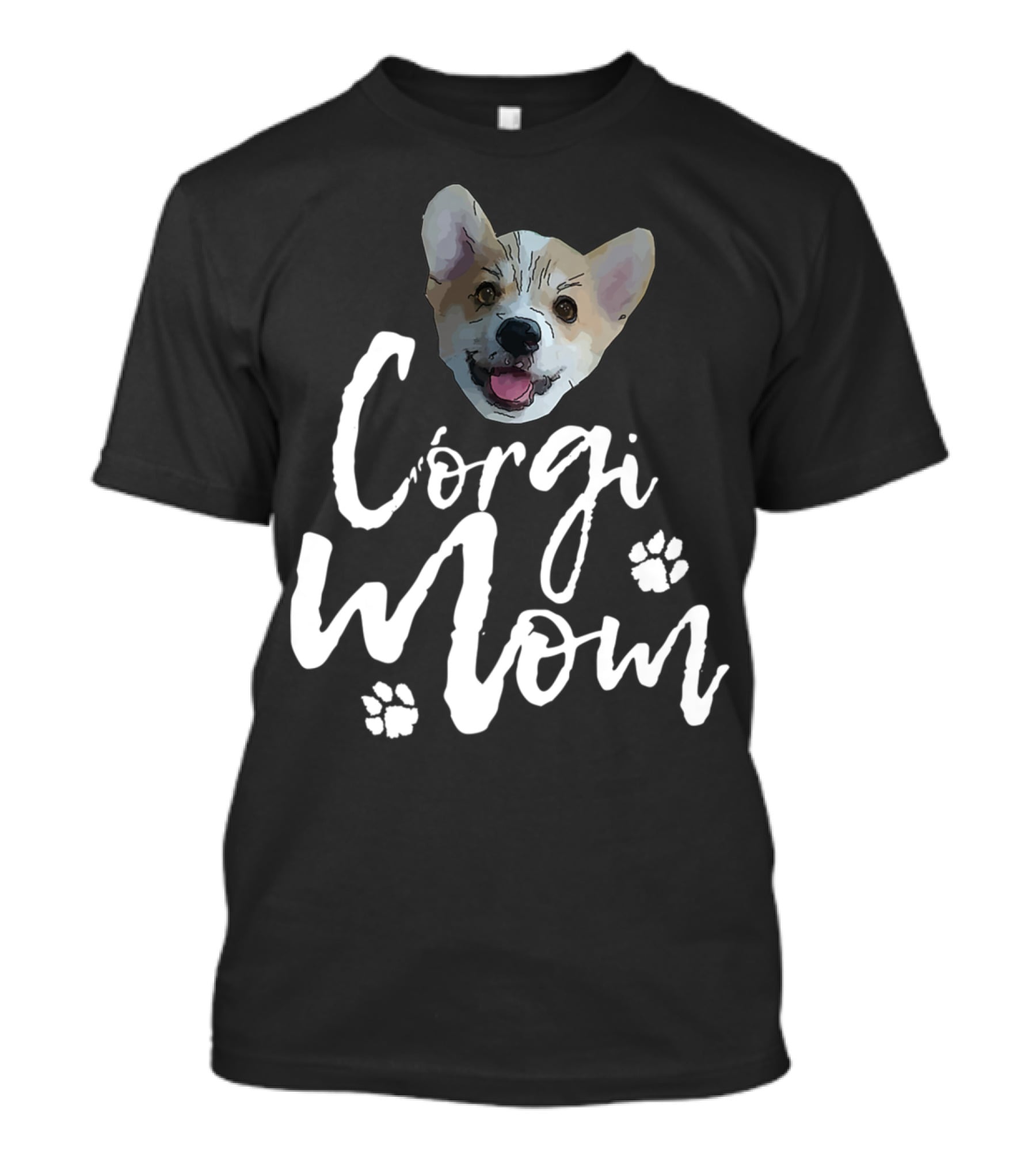 Corgi Mom Cute Dog Face With Paw Print Accents T-Shirt