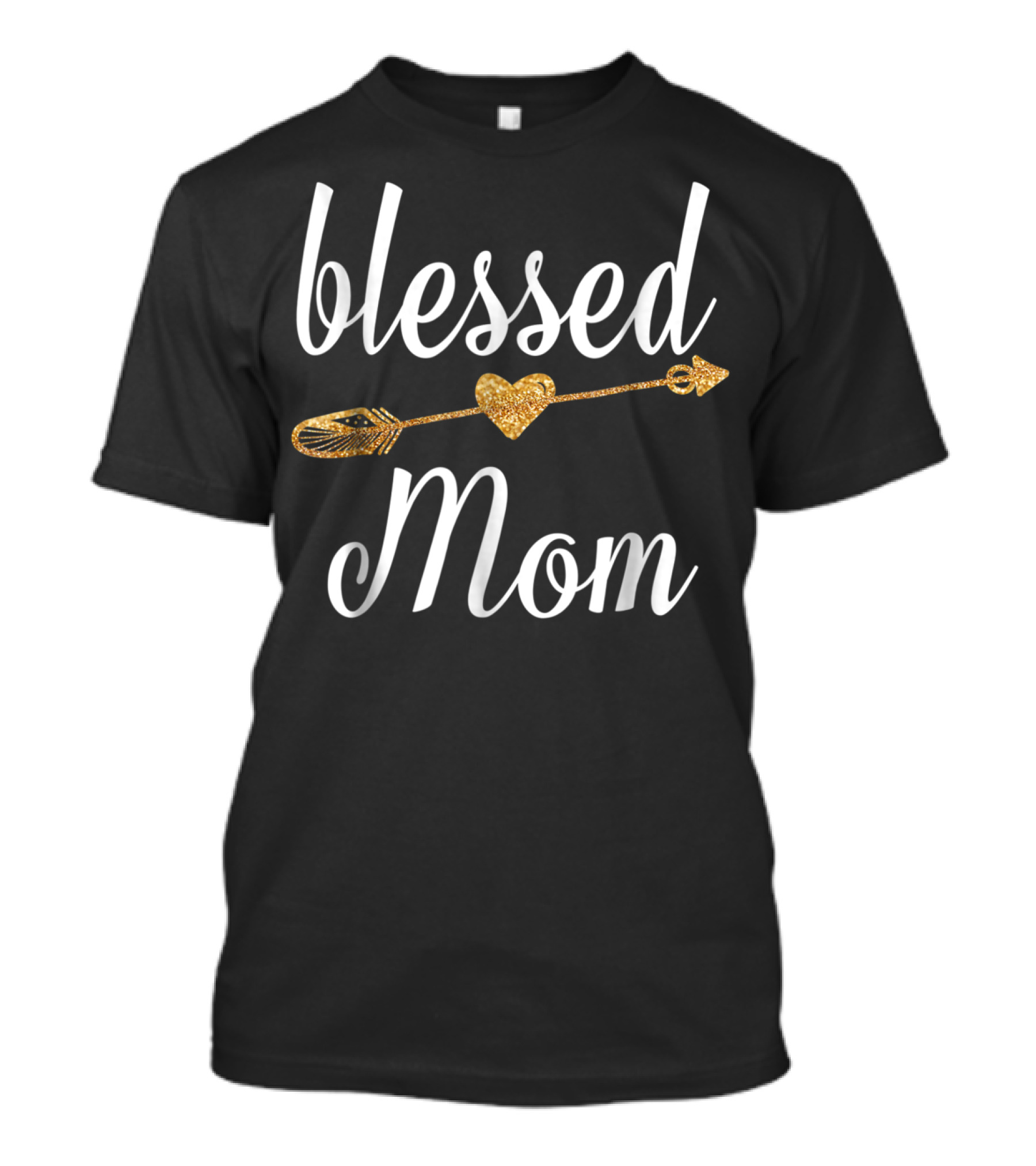 Blessed Mom Gold Heart Arrow T-Shirt