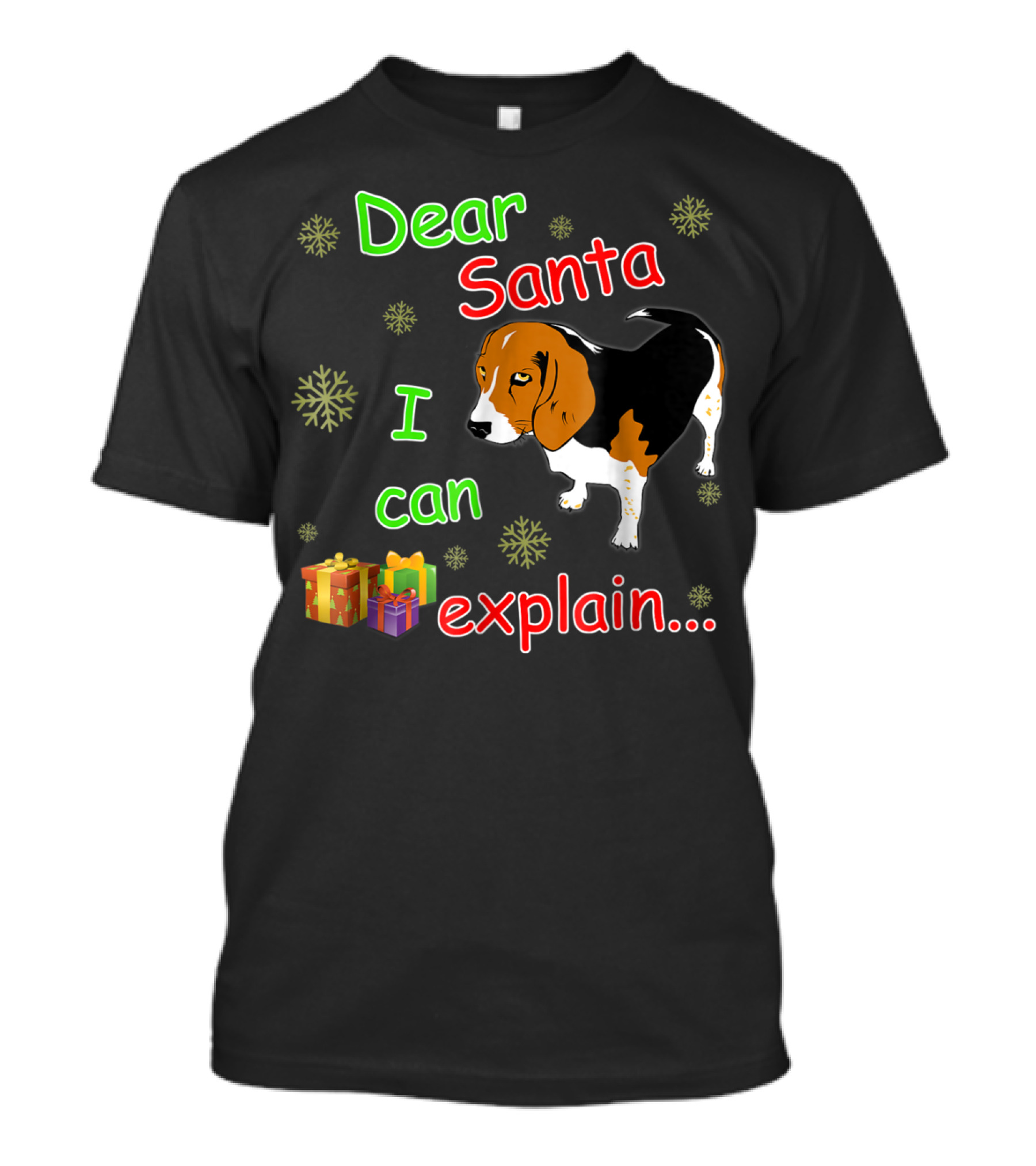 Dear Santa I Can Explain Beagle Christmas Snowflakes And Gifts T-Shirt