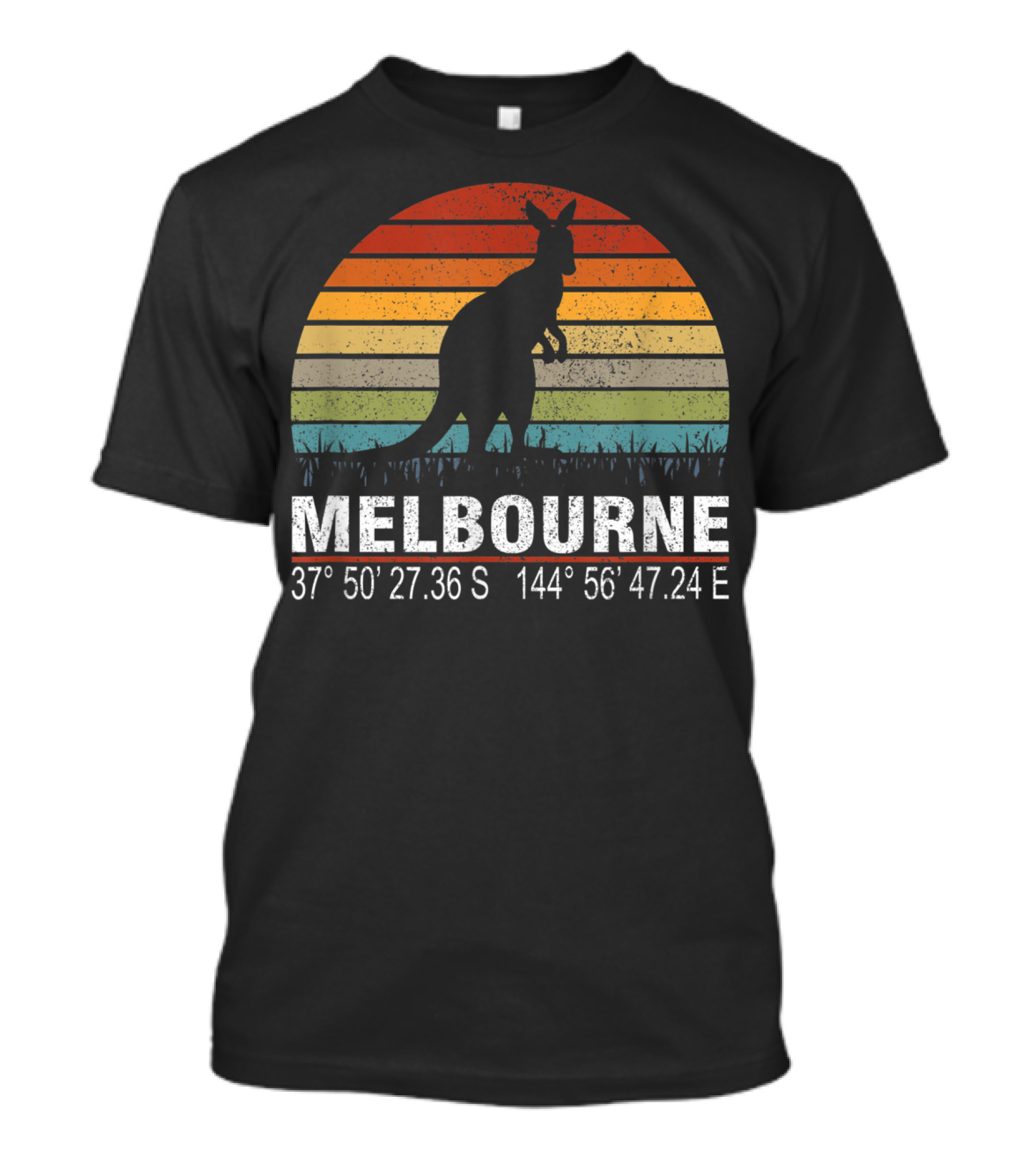 Melbourne Kangaroo Retro Sun 37°50'27.36S 144°56'47.24E T-Shirt