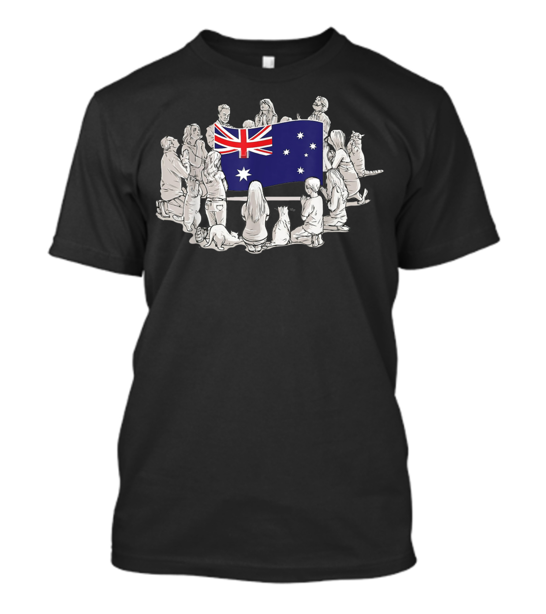 People Pray For Australia Flag Surrounded By Supporters And Wildlife T-Shirt