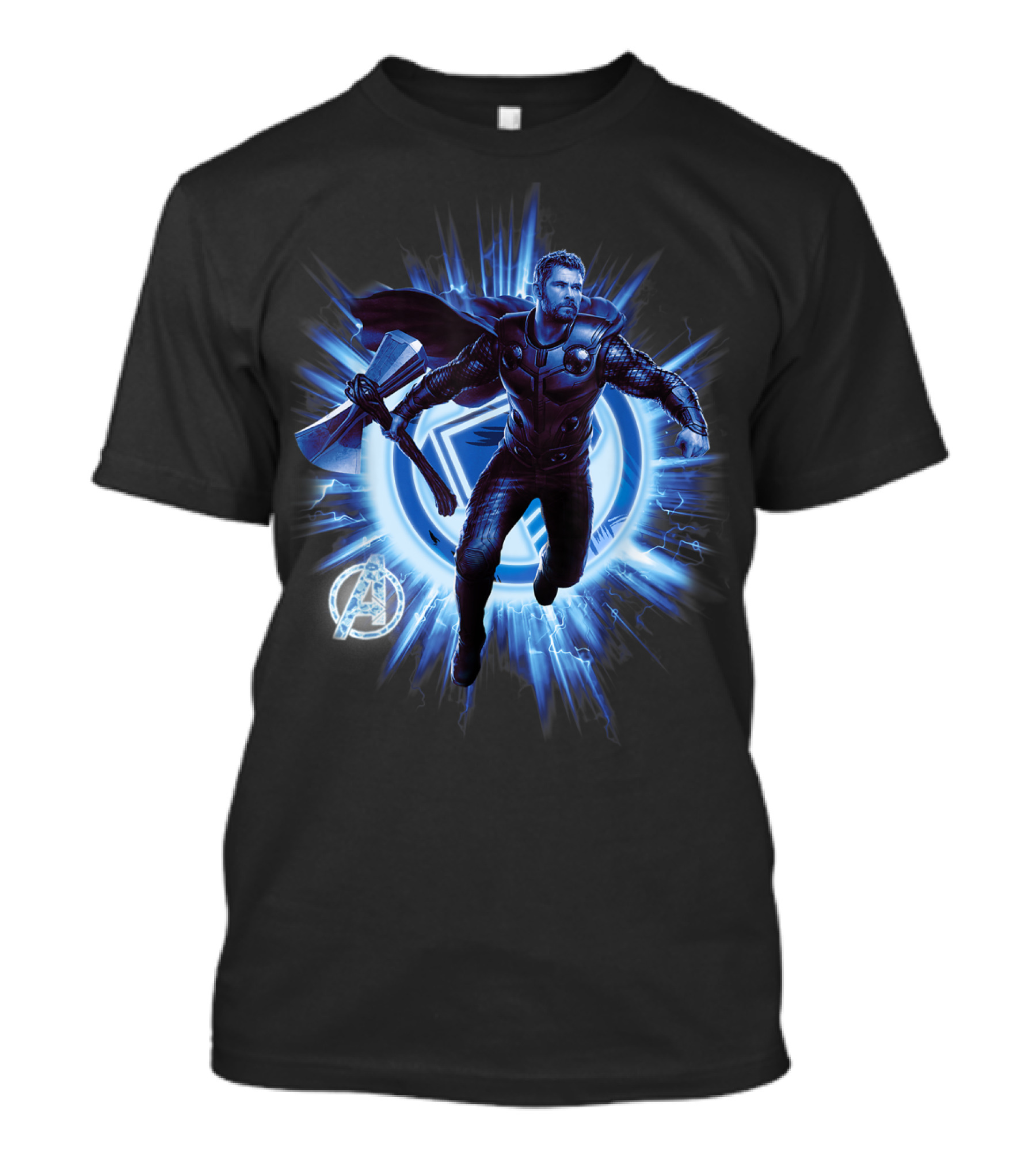 Thor Avengers Endgame Blast With Axe And Blue Lightning Background T-Shirt