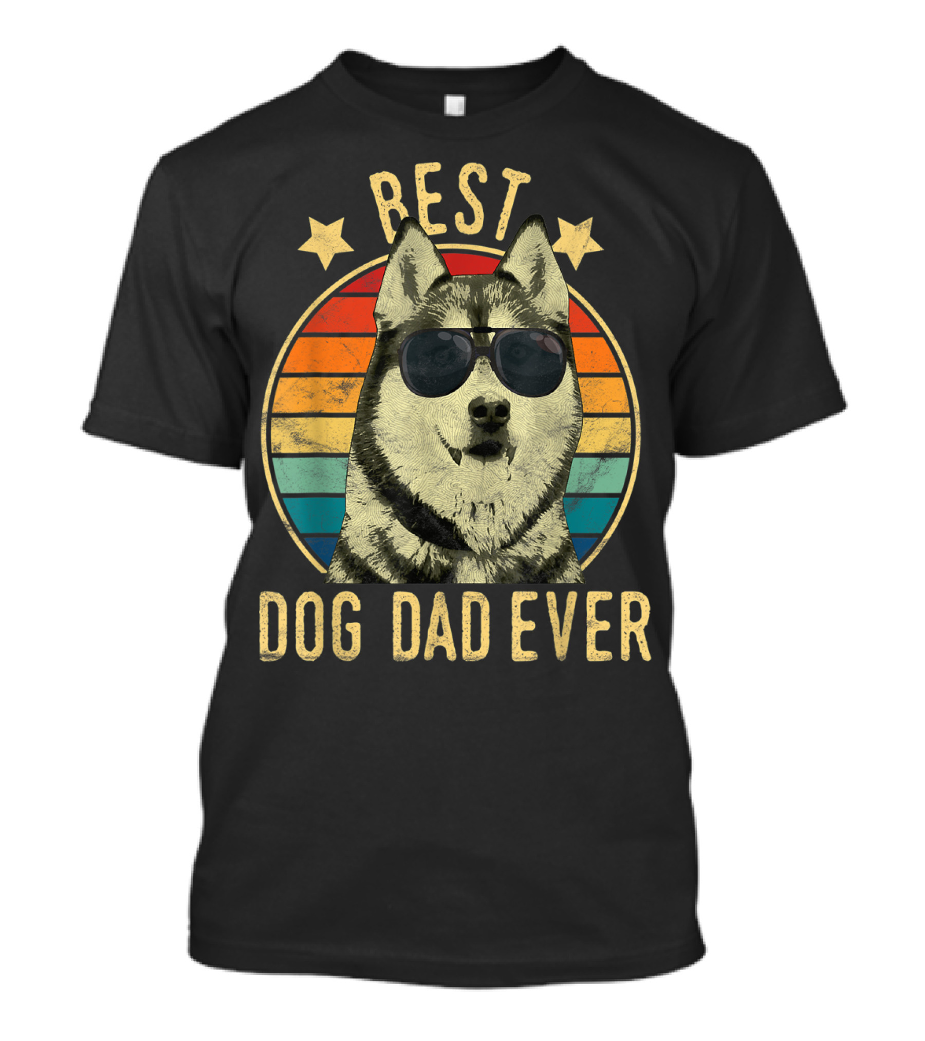 Mens Best Dog Dad Ever Siberian Husky Wearing Sunglasses T-Shirt
