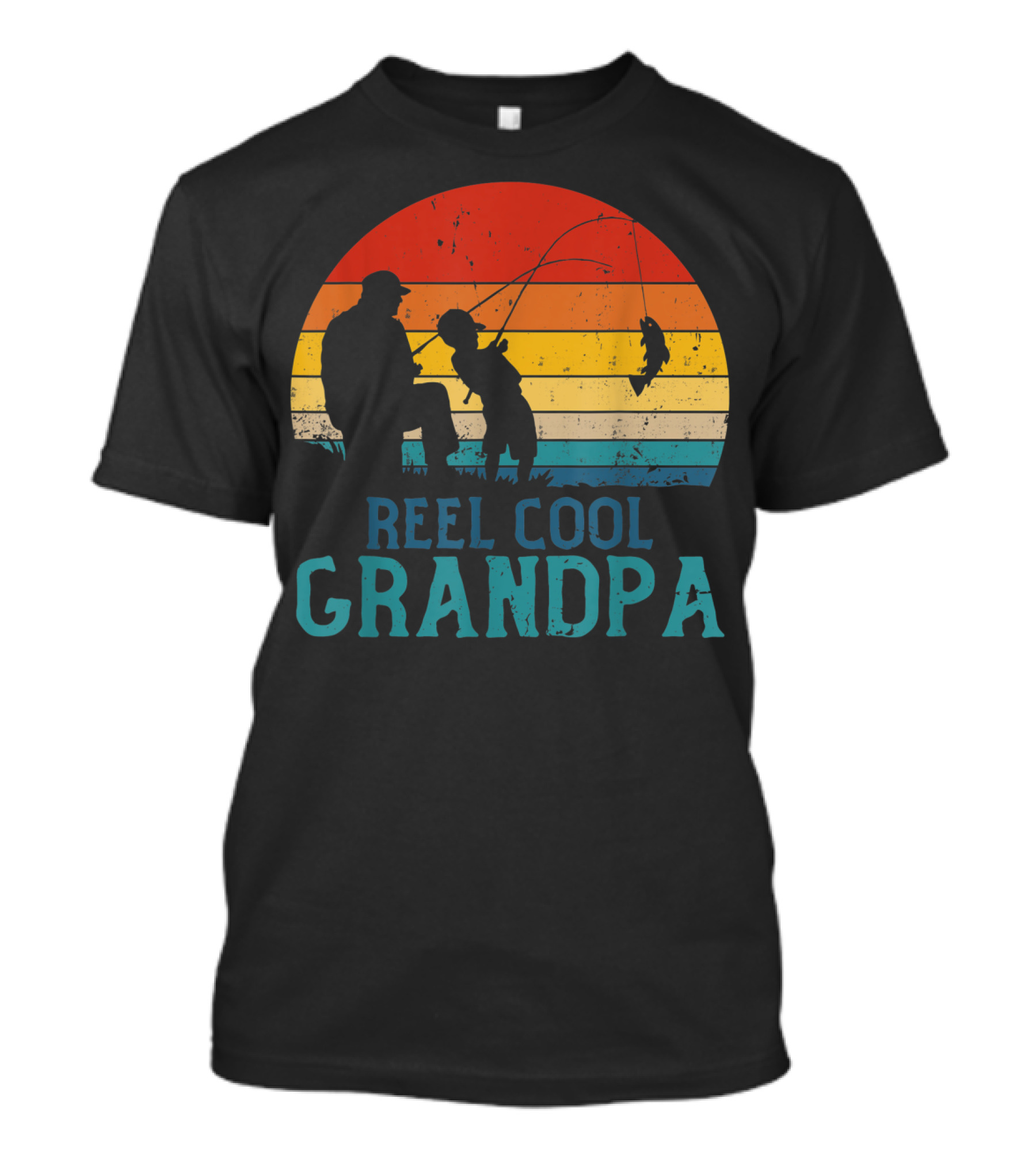 Reel Cool Grandpa Fishing Father's Day Grandfather Retro Sunset T-Shirt