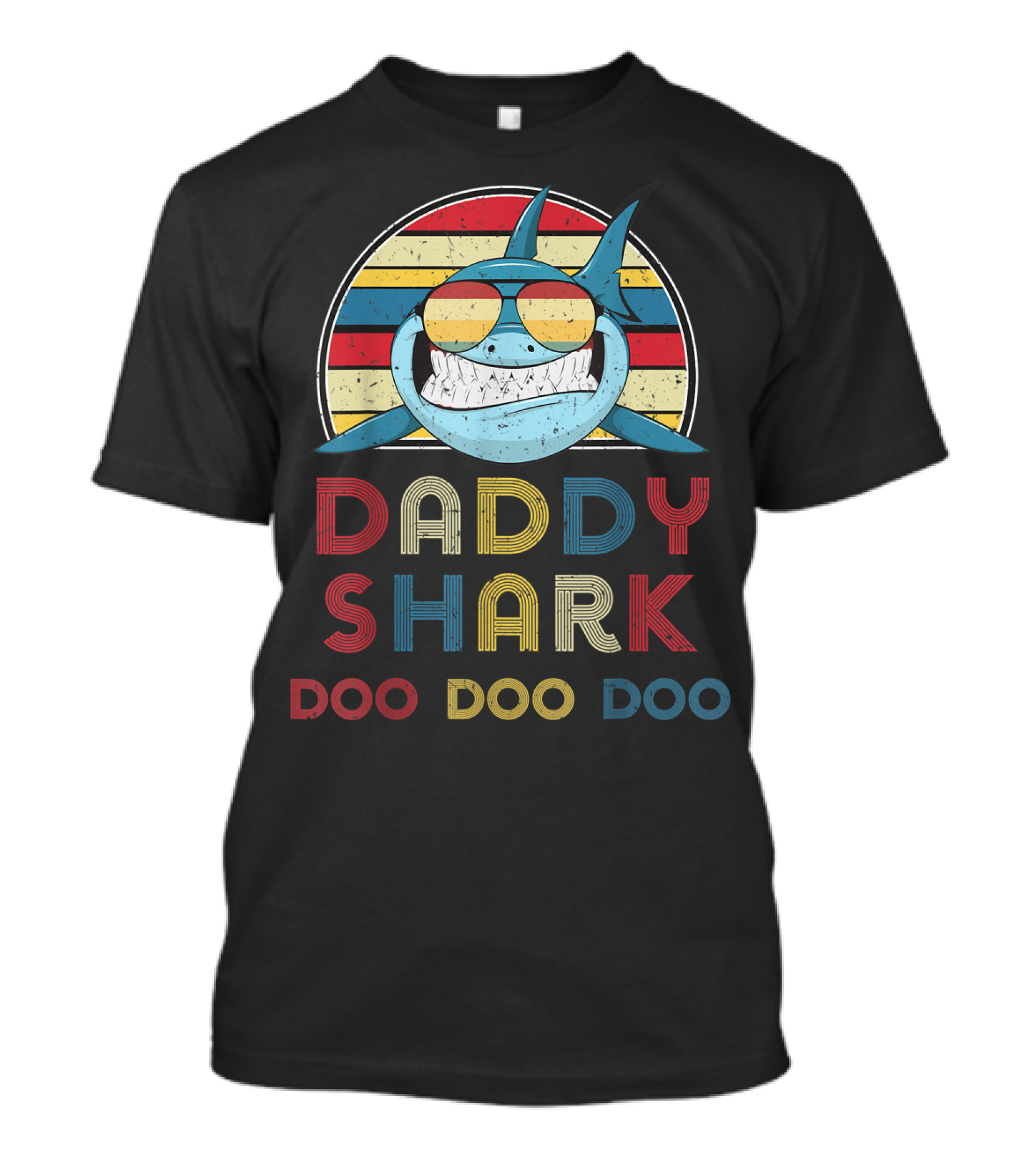 Daddy Shark Doo Doo Doo Retro Vintage Stripes T-Shirt