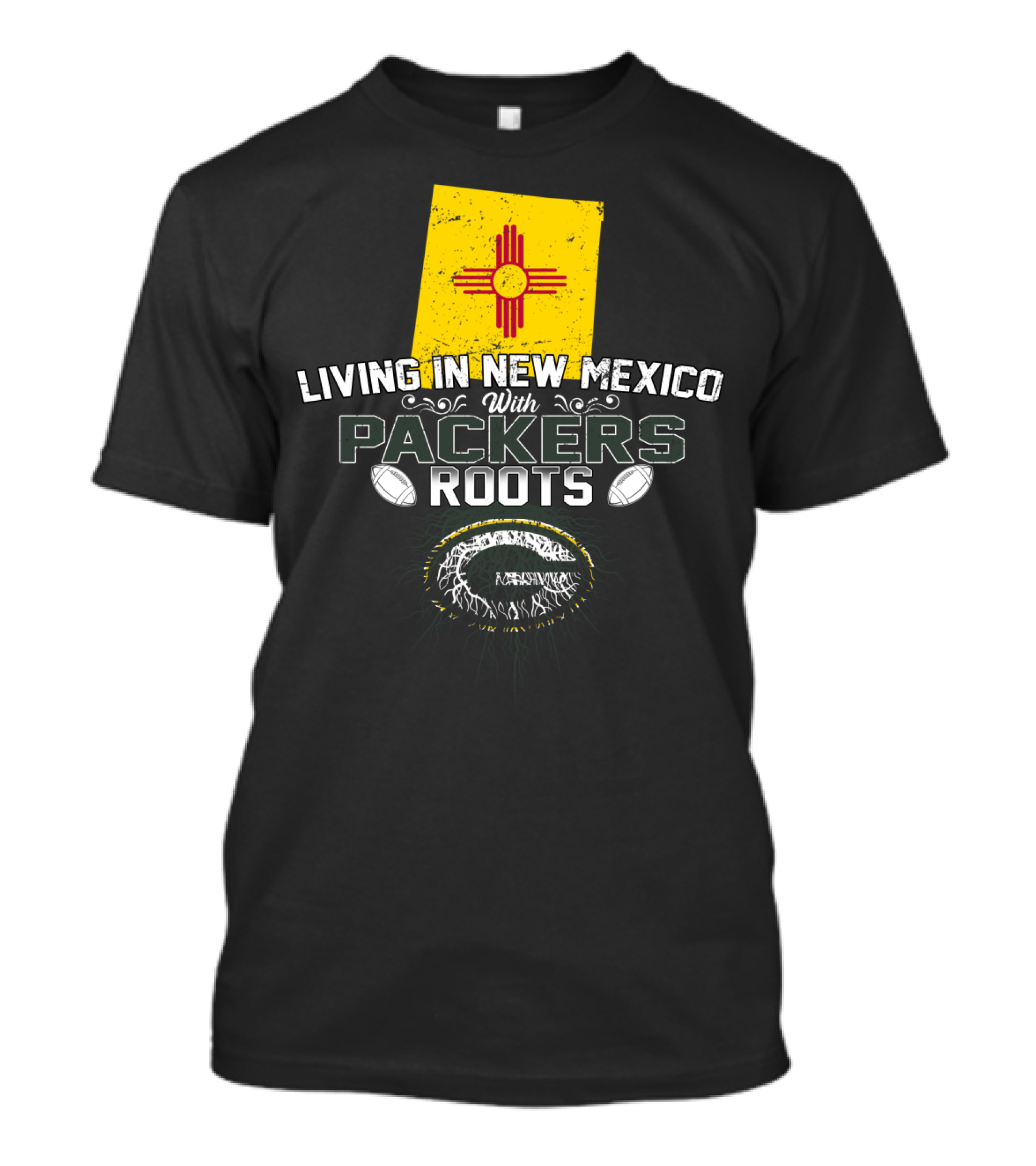 Living In New Mexico With Green Bay Packers Roots Zia Symbol Football T-Shirt