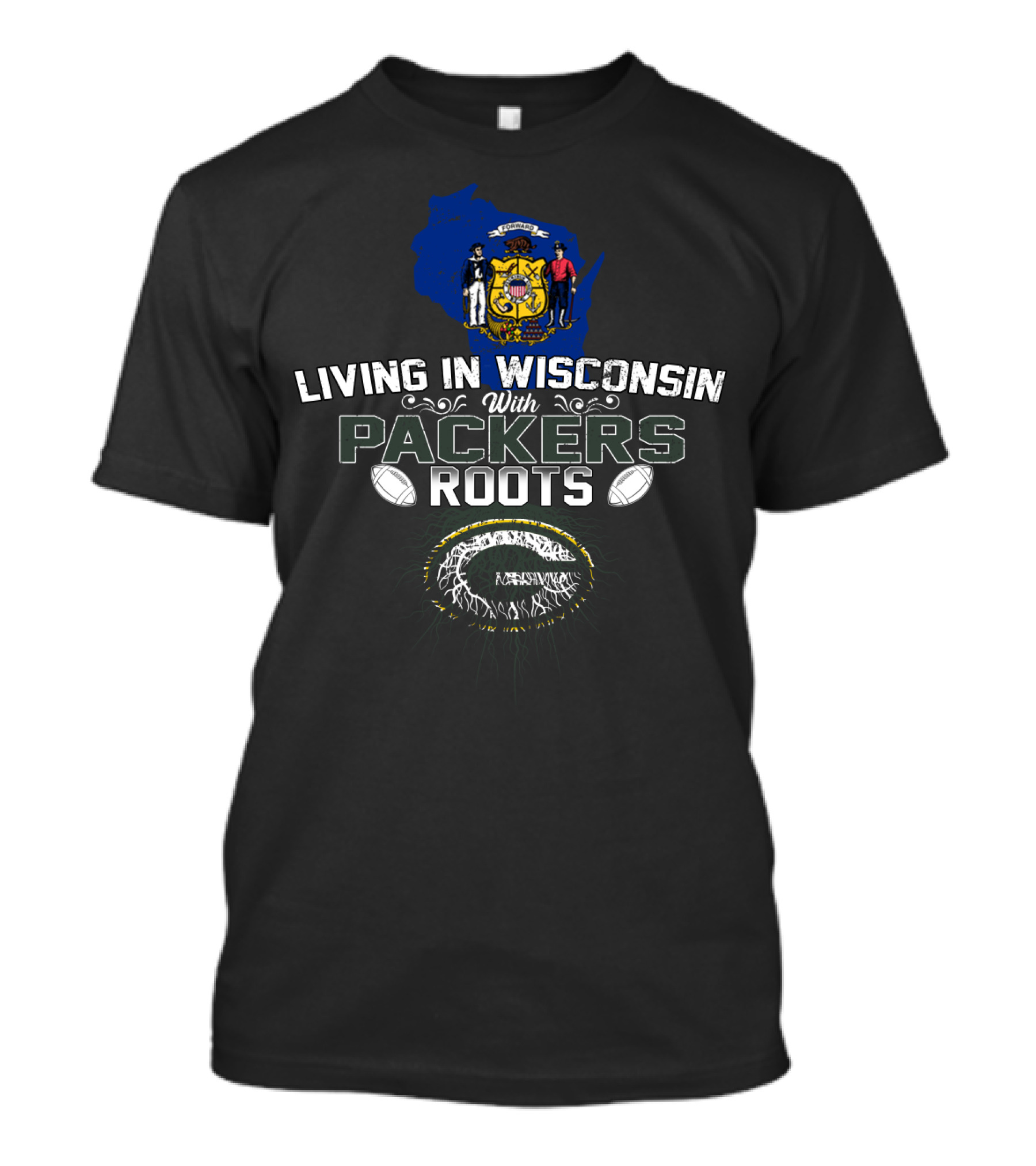 Living In Wisconsin Embracing Packers Roots With Football Passion T-Shirt