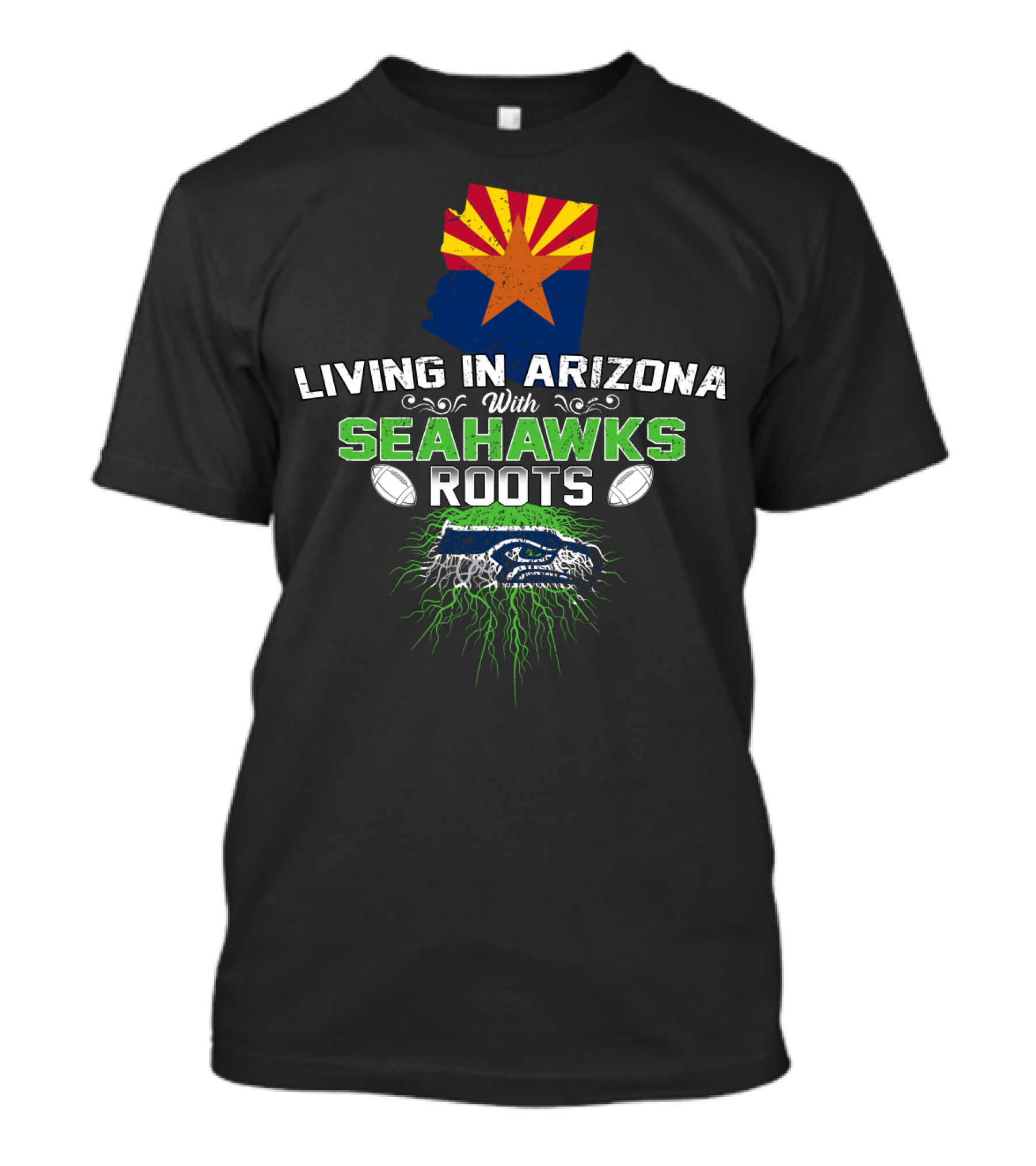 LIVING IN ARIZONA WITH SEAHAWKS ROOTS Football Fan Identity T-Shirt