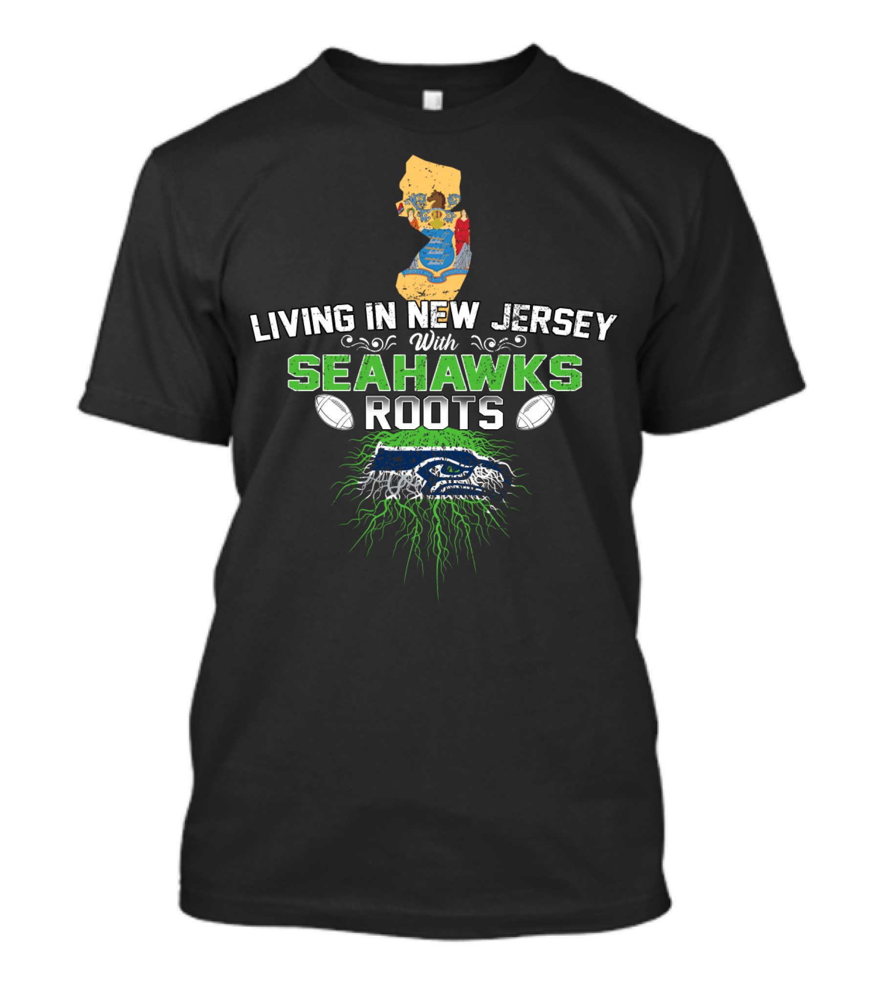 LIVING IN NEW JERSEY WITH SEAHAWKS ROOTS MAP T-Shirt