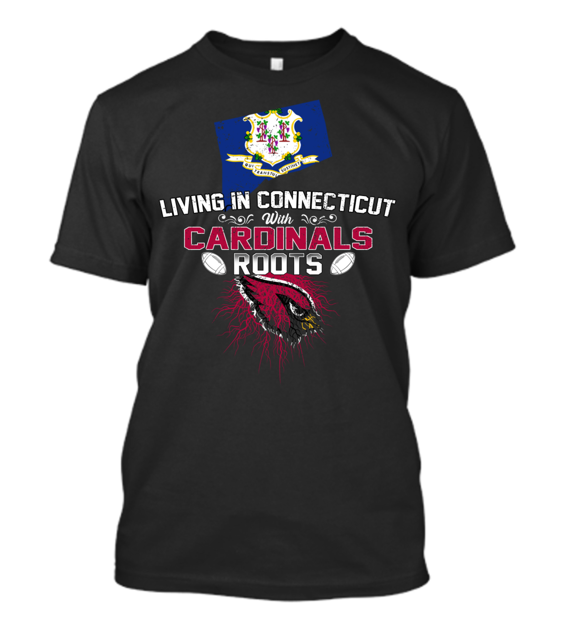Living In Connecticut With Arizona Cardinals Roots And State Flag Elements T-Shirt