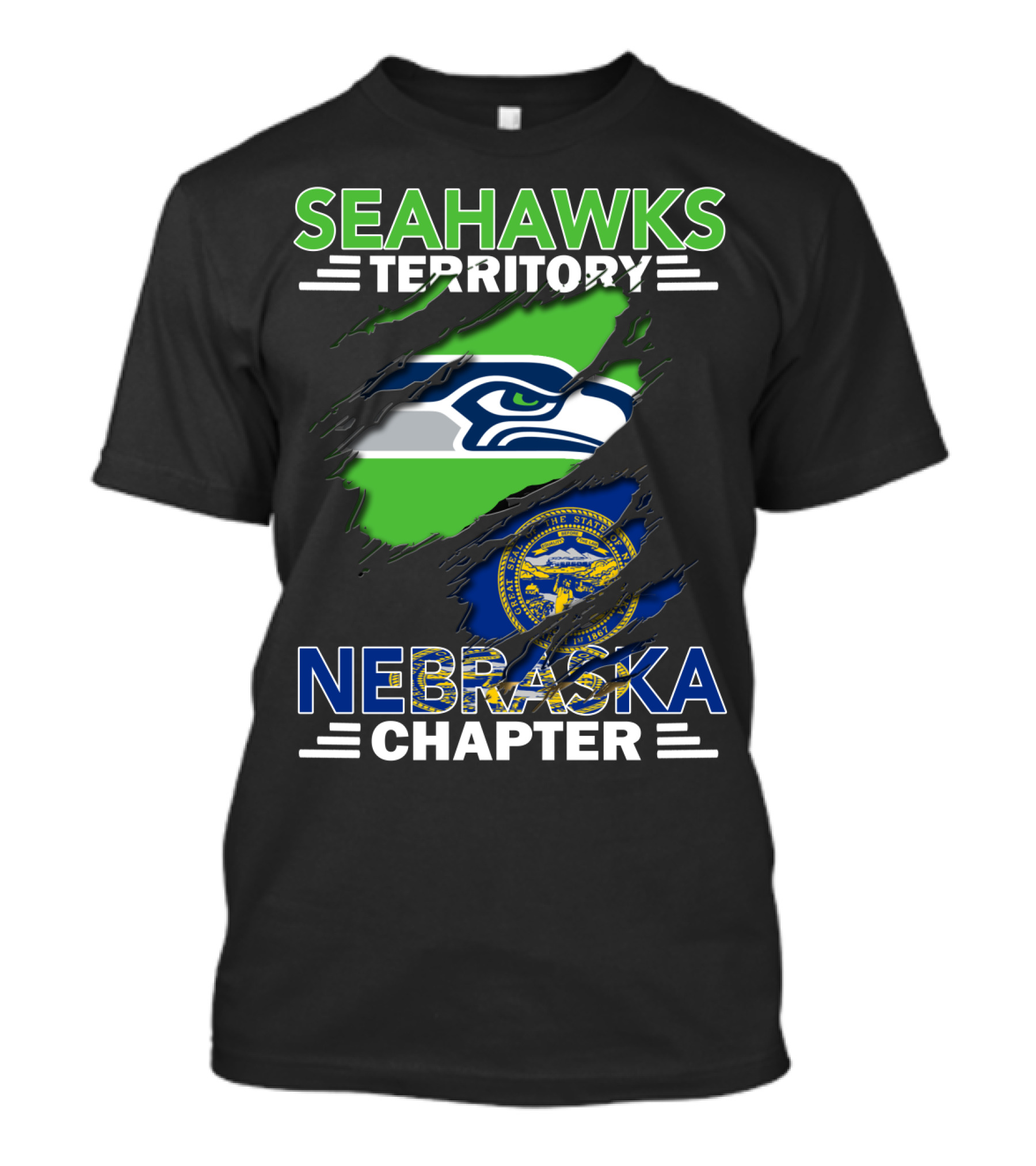 Seahawks Territory Nebraska Chapter With Flag And Mascot T-Shirt