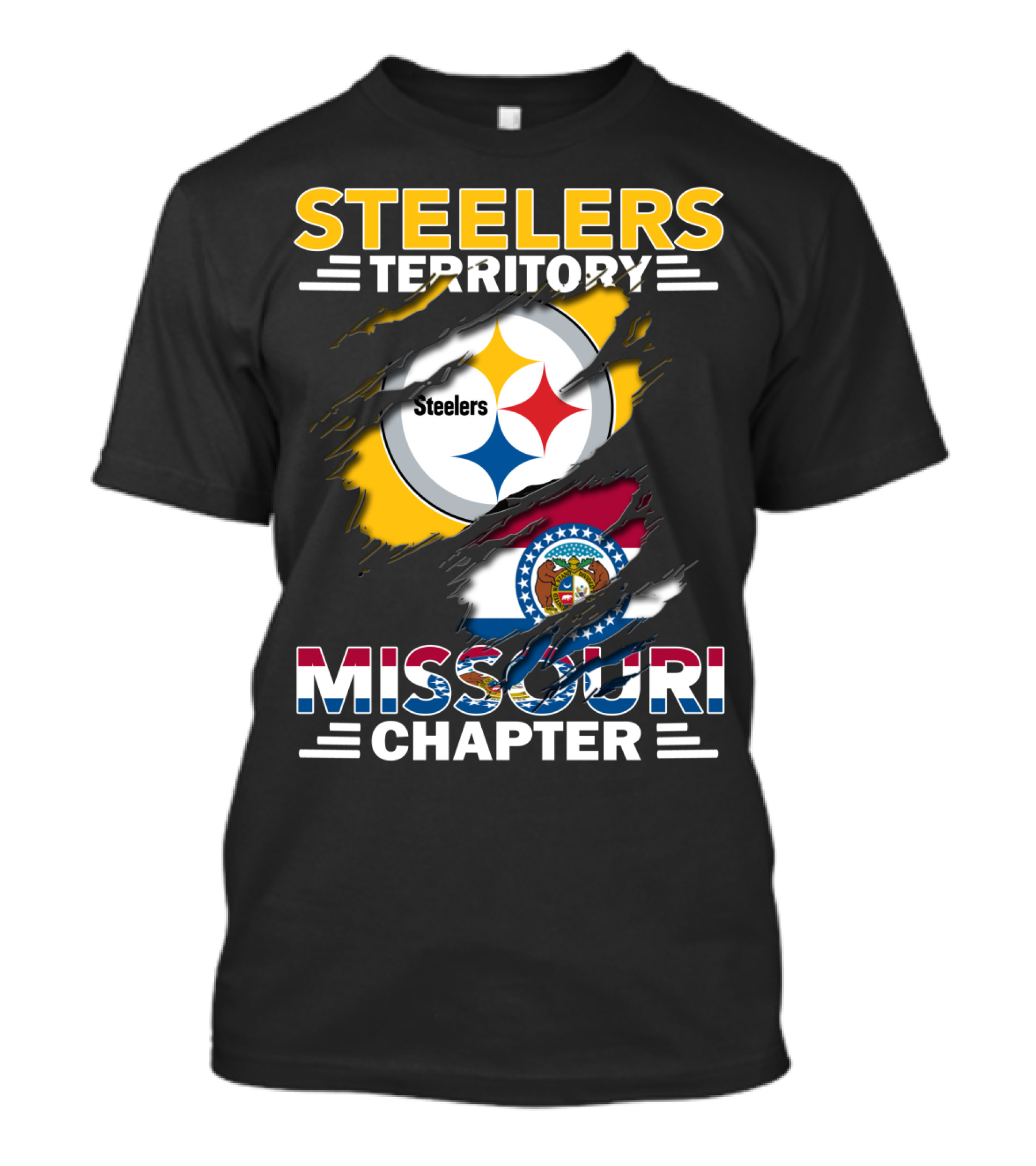 Steelers Territory Missouri Chapter Steelers Logo Missouri Flag T-Shirt