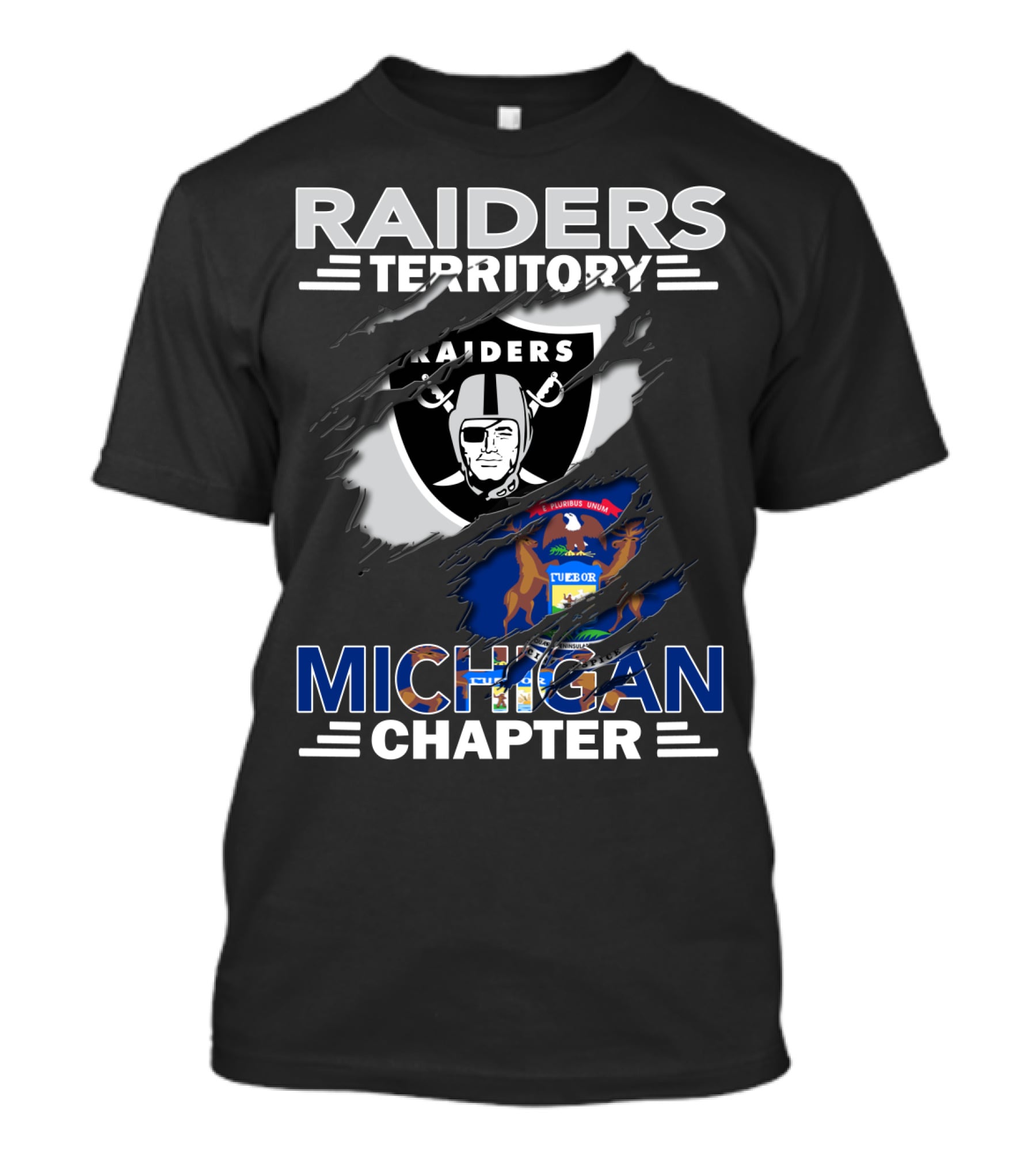 Raiders Territory Michigan Chapter Raiders Logo And Michigan Flag T-Shirt