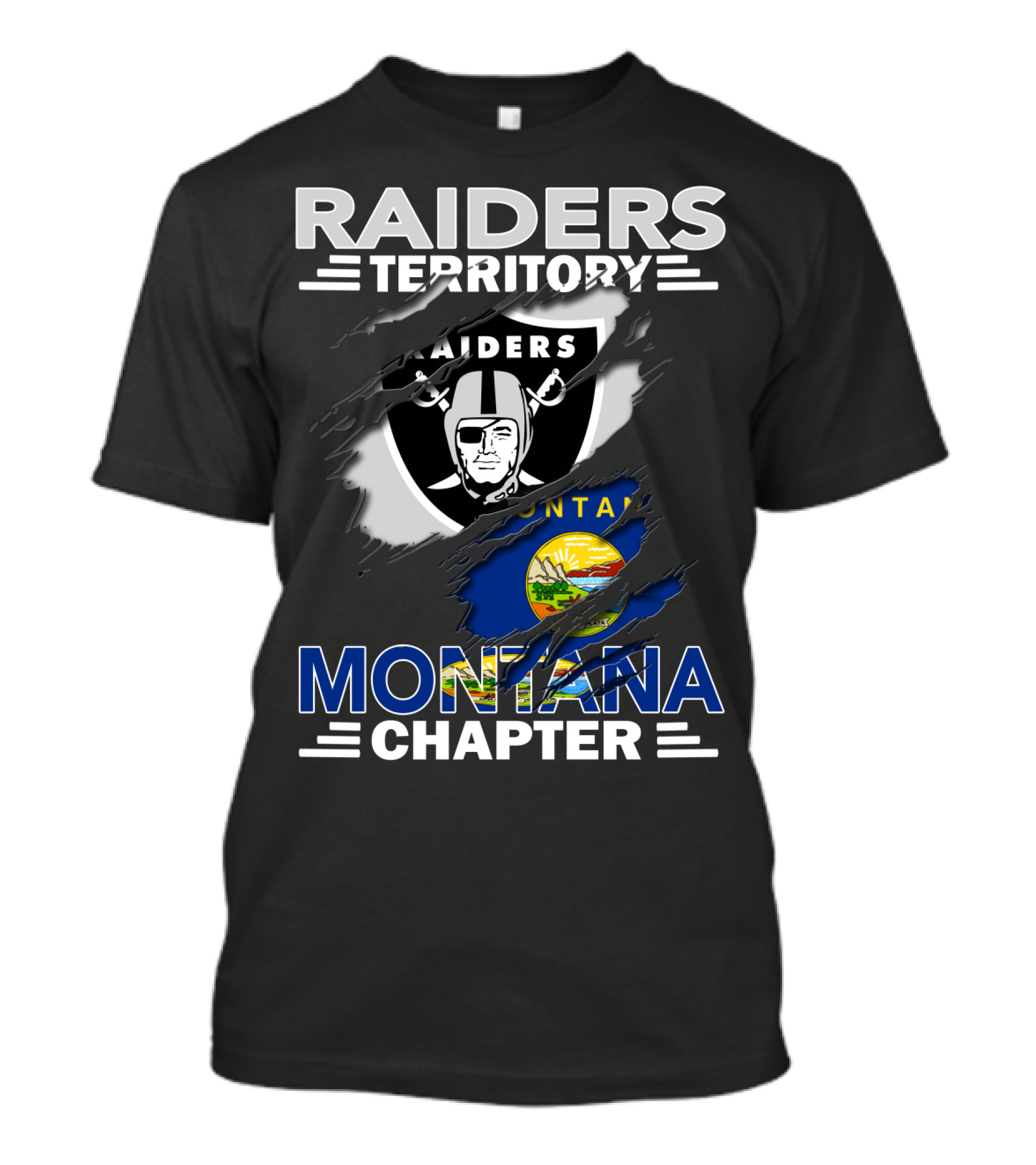 Raiders Territory Montana Chapter Raiders Logo And Montana State Flag T-Shirt