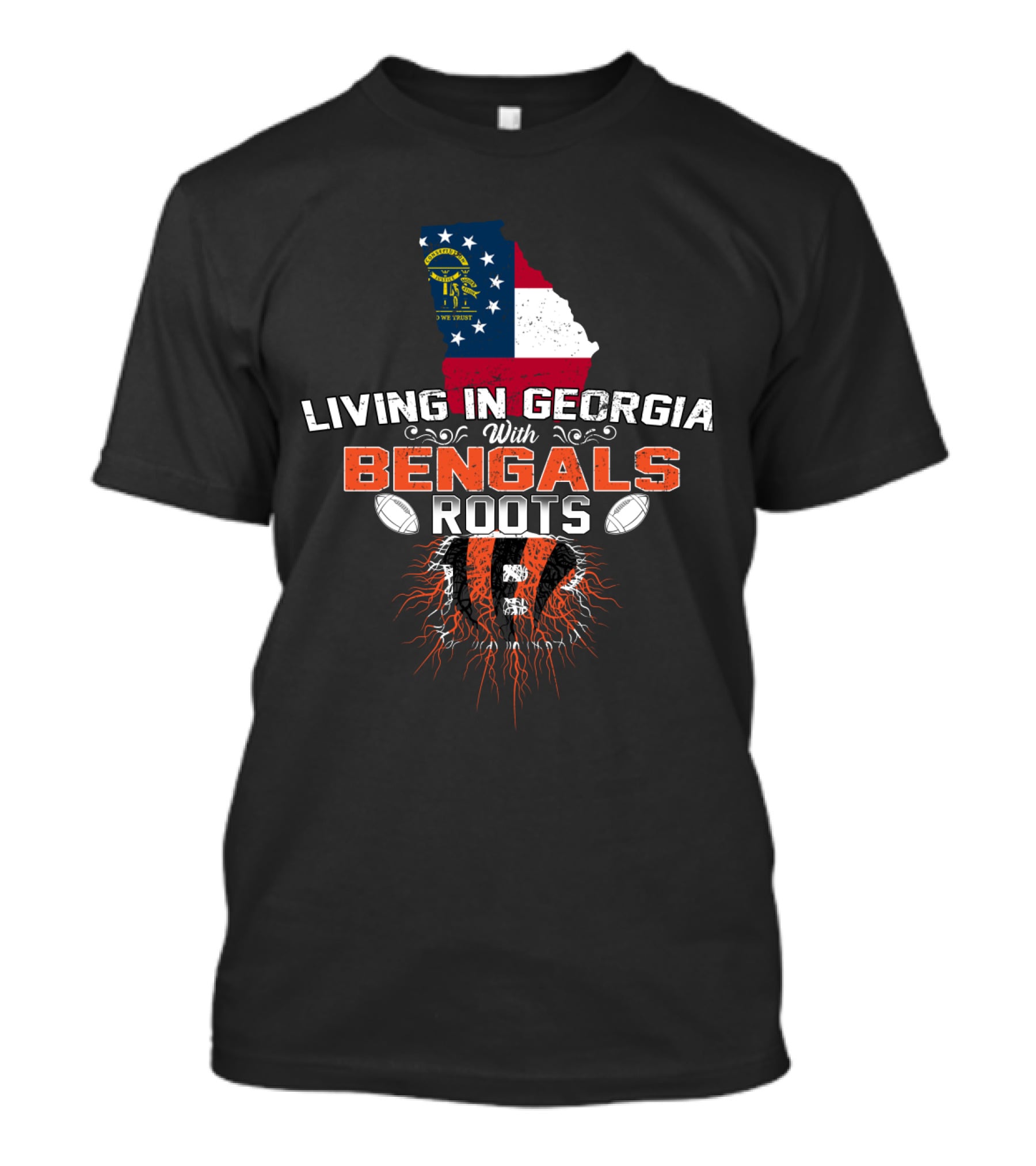 Living In Georgia With Bengals Roots Football Logo Georgia Flag T-Shirt