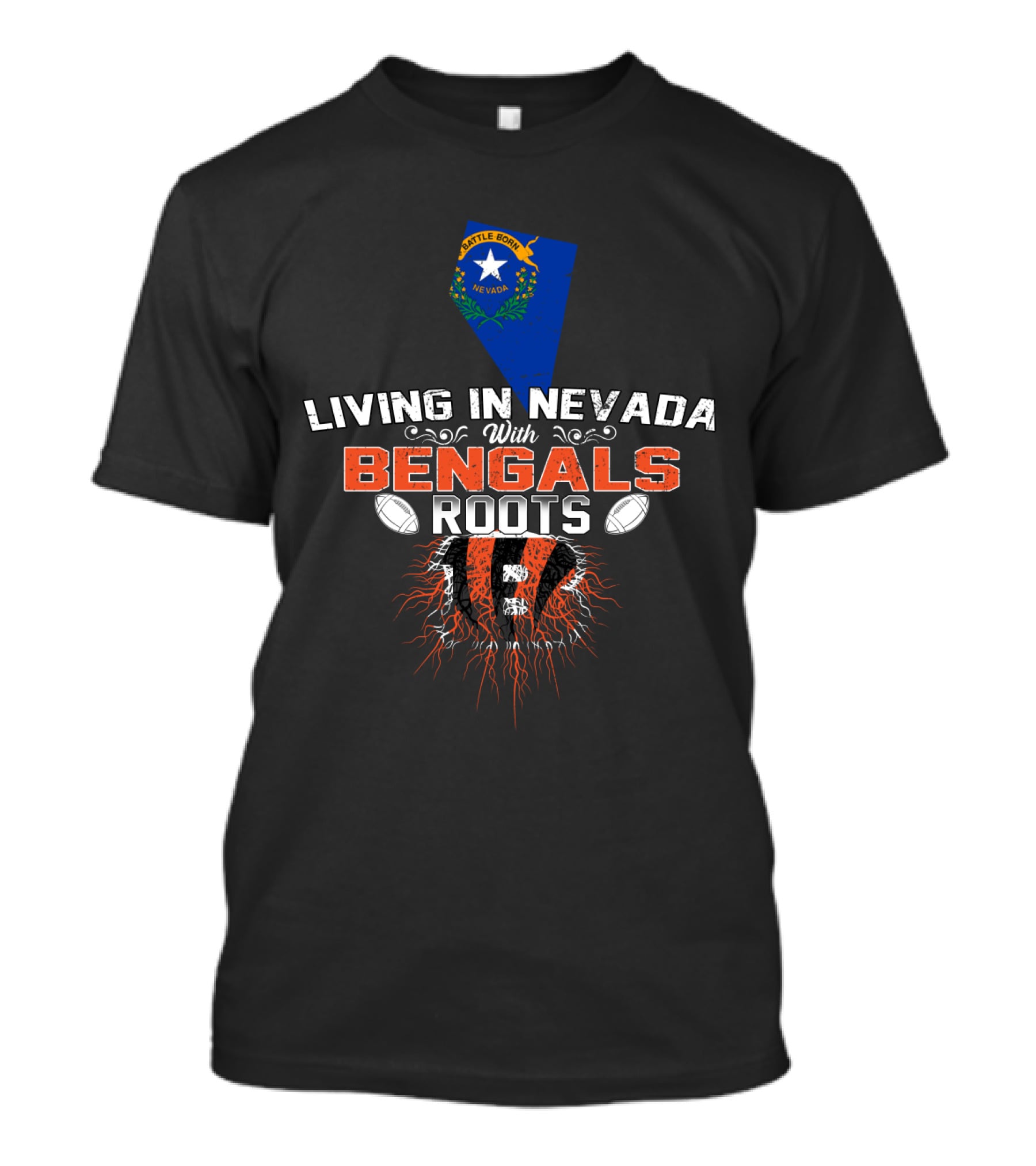 Living In Nevada With Bengals Roots Nevada Flag And Tiger Stripes T-Shirt