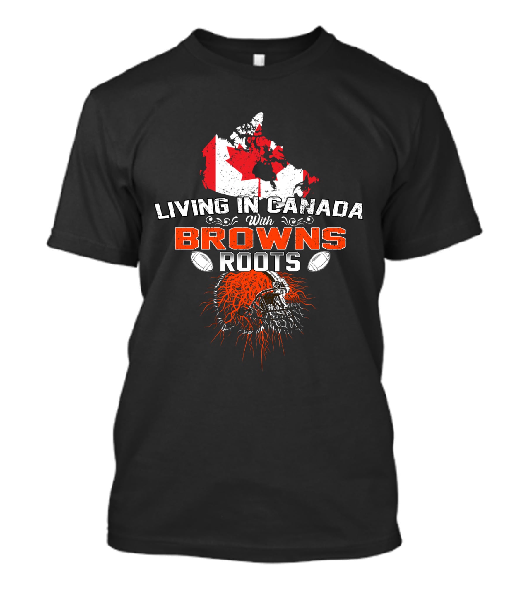 Living In Canada With Browns Football Roots And Flag Map T-Shirt