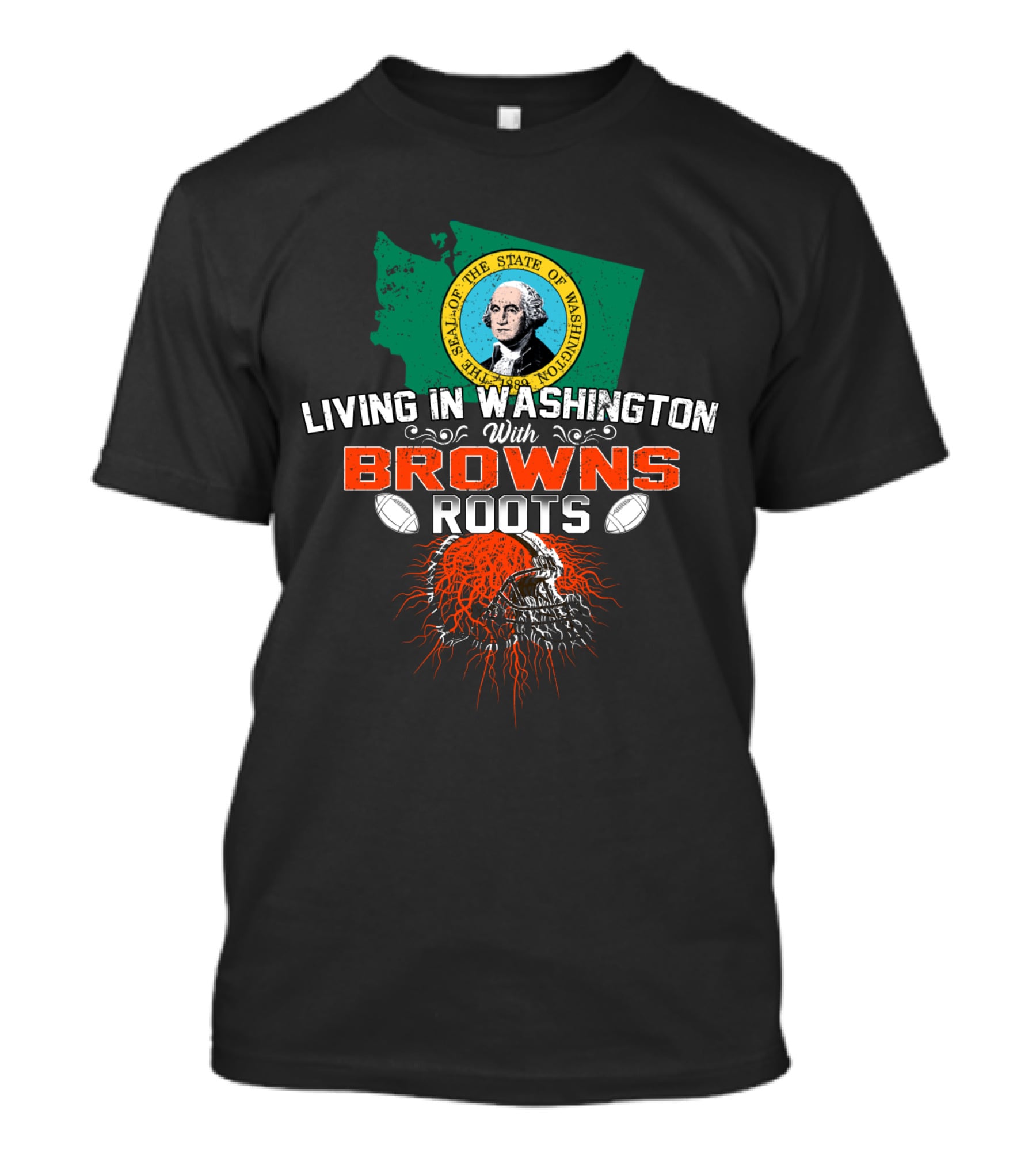 Living In Washington With Browns Roots State Seal Football Helmet T-Shirt