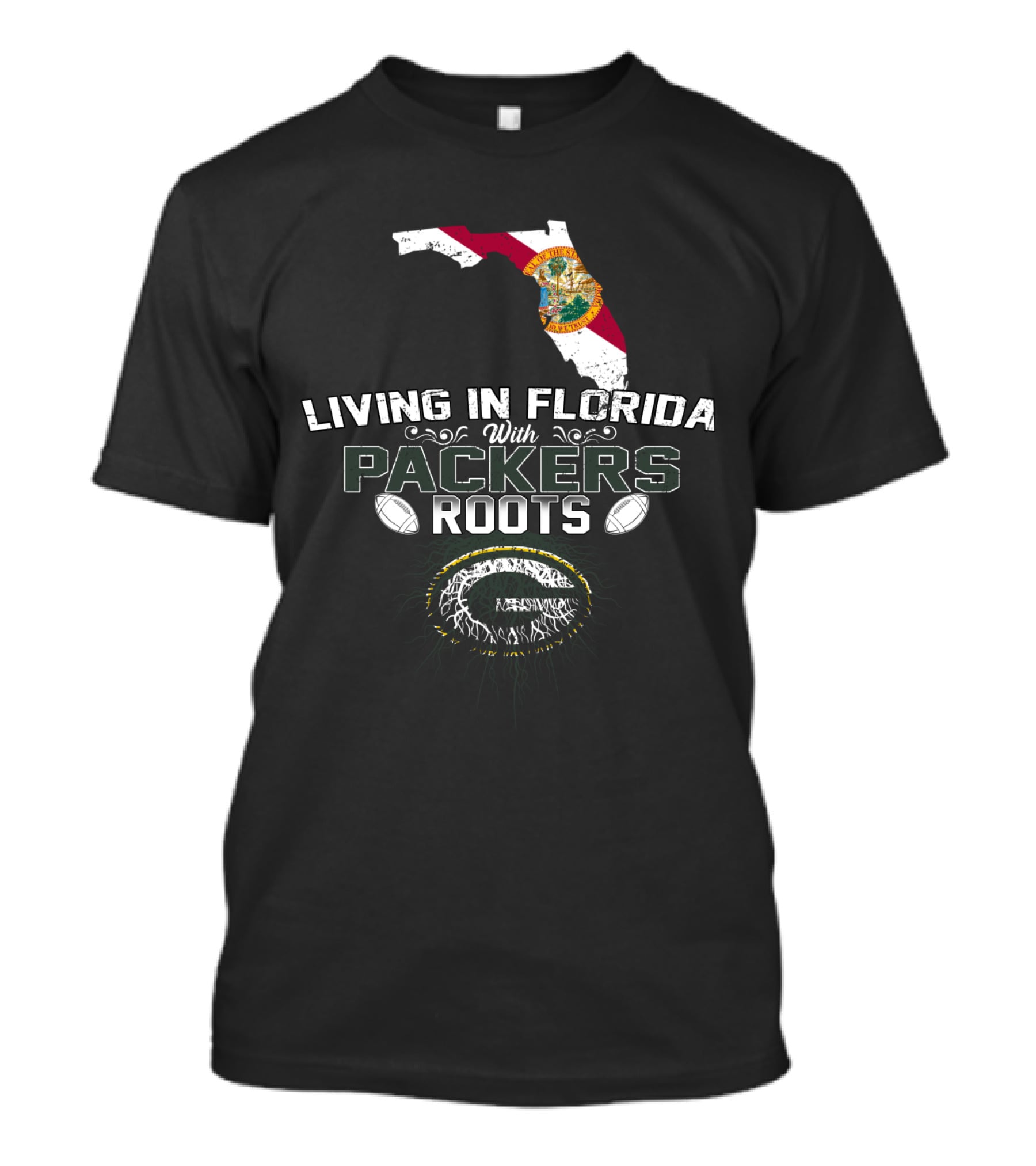 Living In Florida With Packers Roots Football T-Shirt