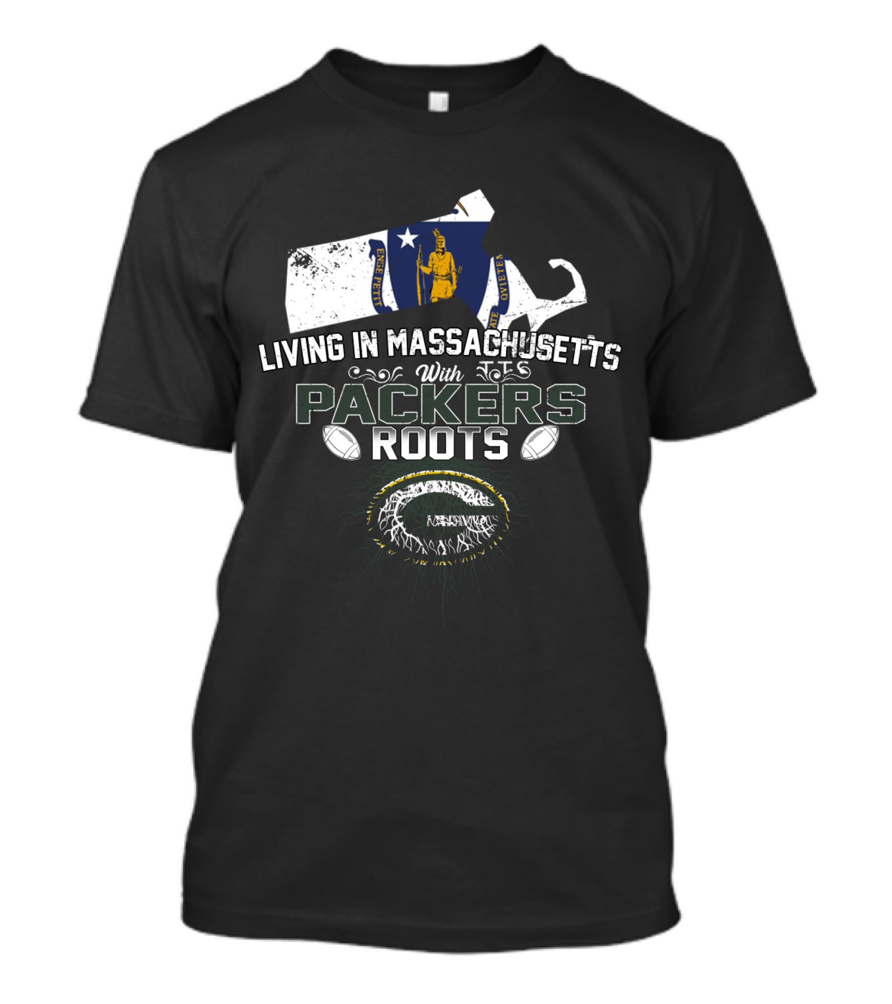 Living In Massachusetts Embracing Packers Roots With Football Passion T-Shirt