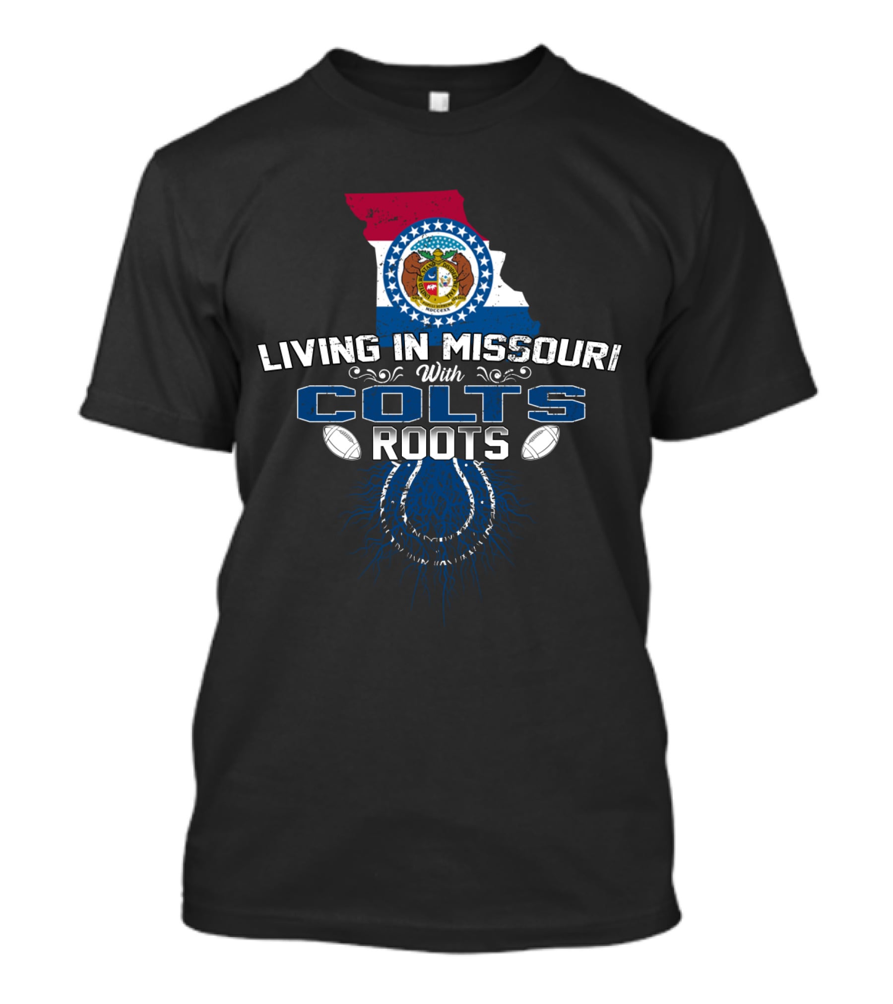 Living In Missouri With Colts Roots Football Map T-Shirt